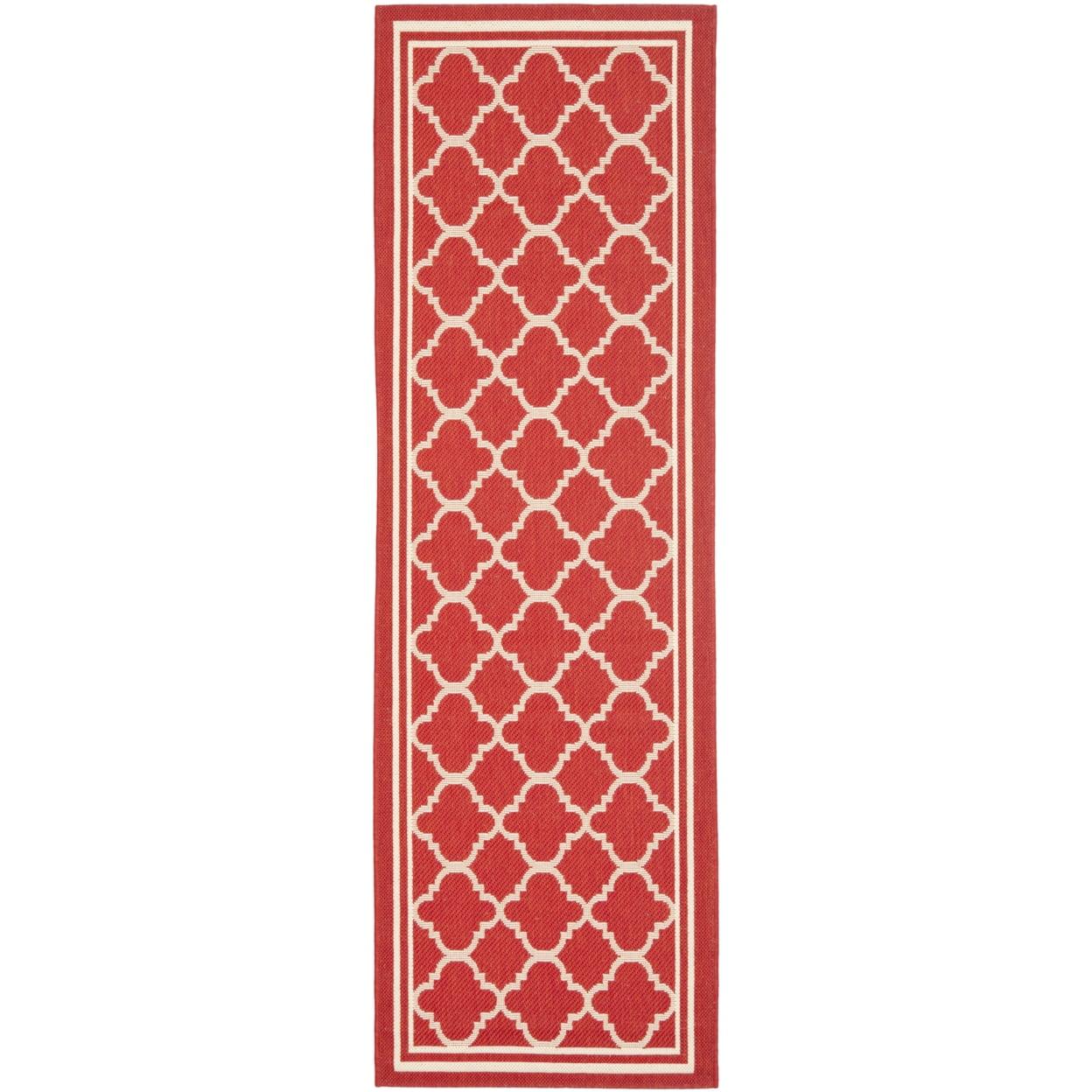 Terracotta Red Synthetic Flat Woven Runner Rug