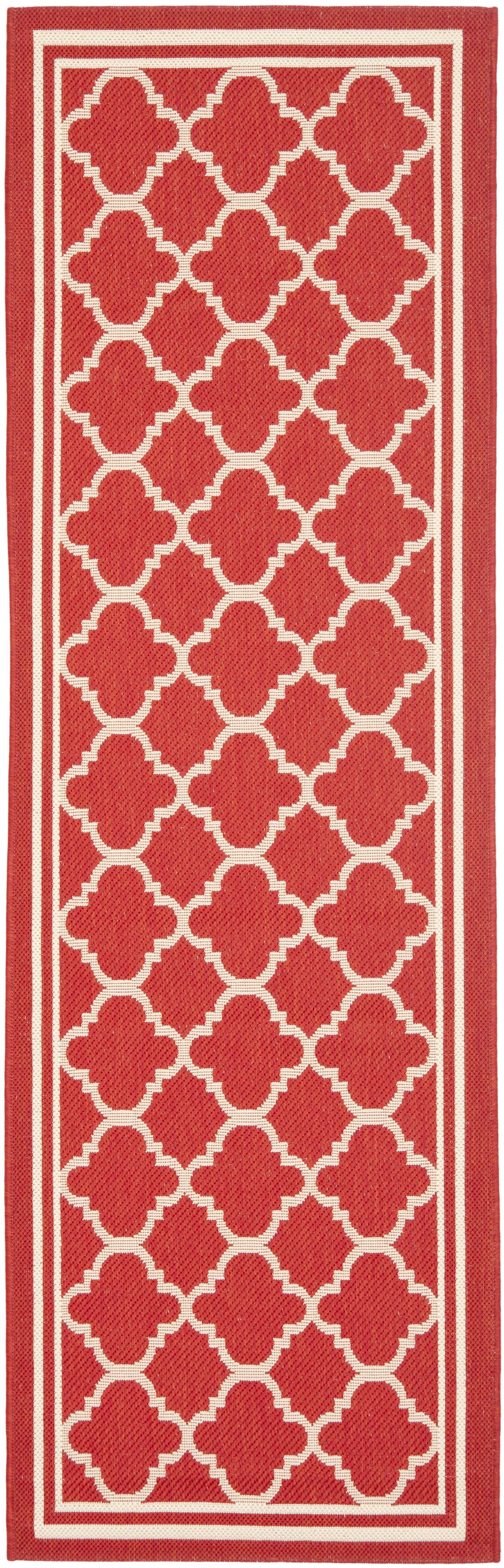 Elegant Red and Bone 2'4" x 14' Indoor/Outdoor Runner Rug