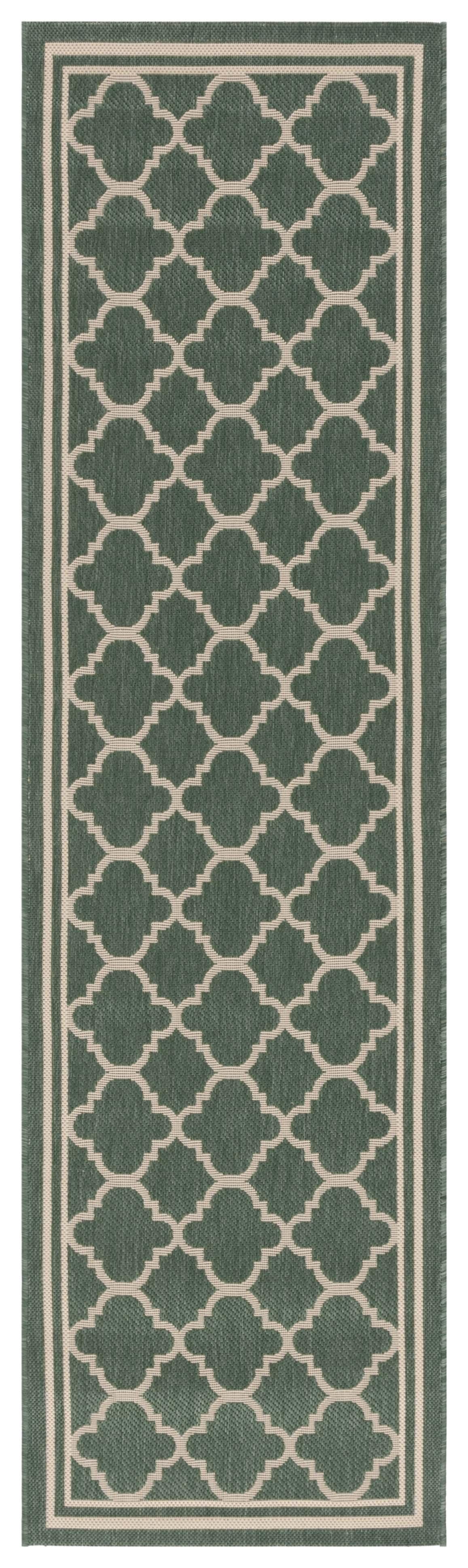 Alina Geometric Dark Green and Beige Synthetic Runner Rug, 2'3" x 10'