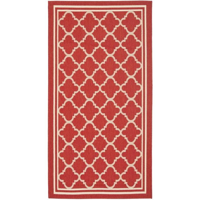 SAFAVIEH Courtyard Alina Geometric Quatrefoil Indoor/Outdoor Area Rug, Red/Bone, 2'7" x 5'