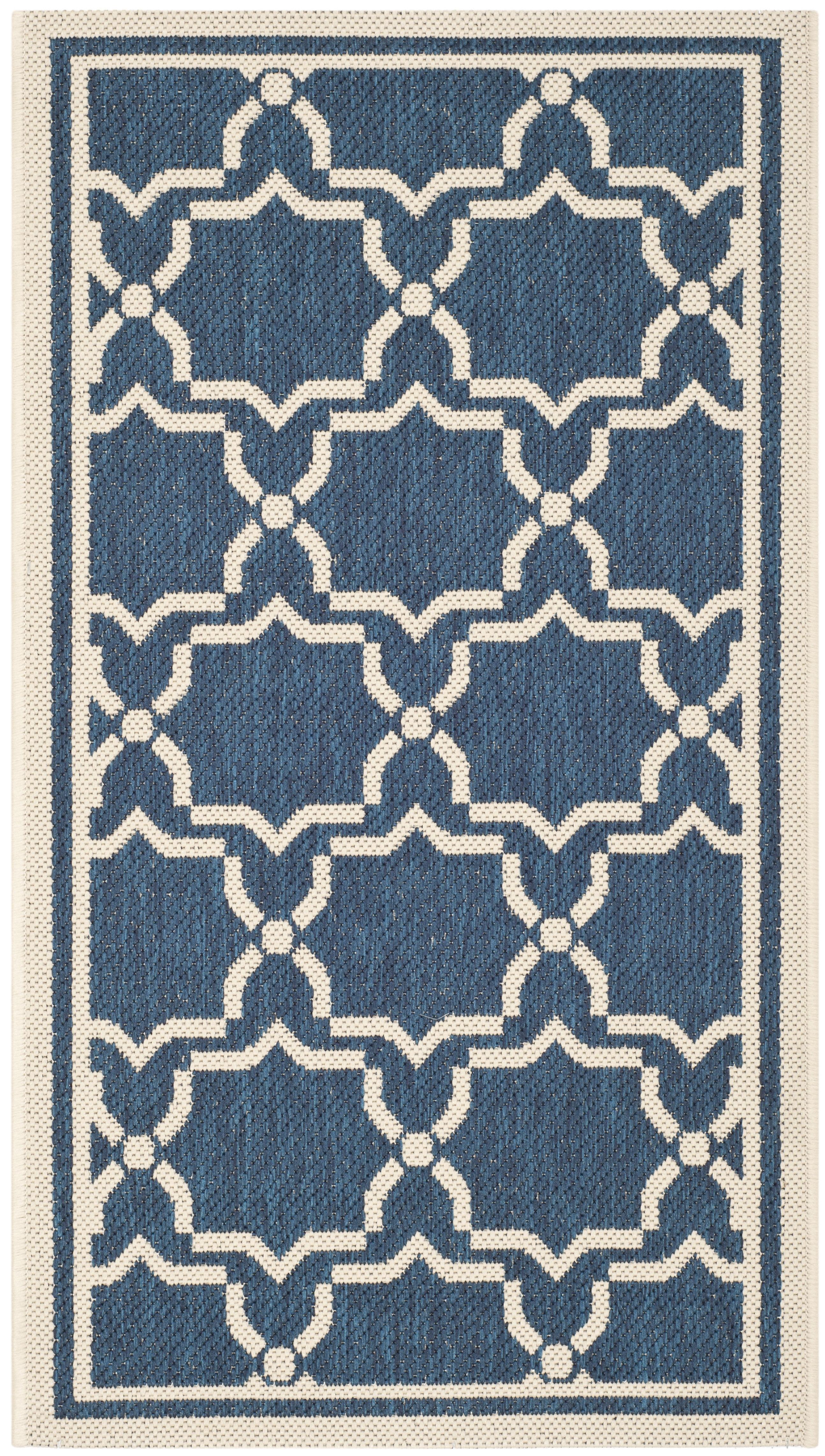 Navy and Beige 5' x 7' Reversible Flat Woven Synthetic Area Rug