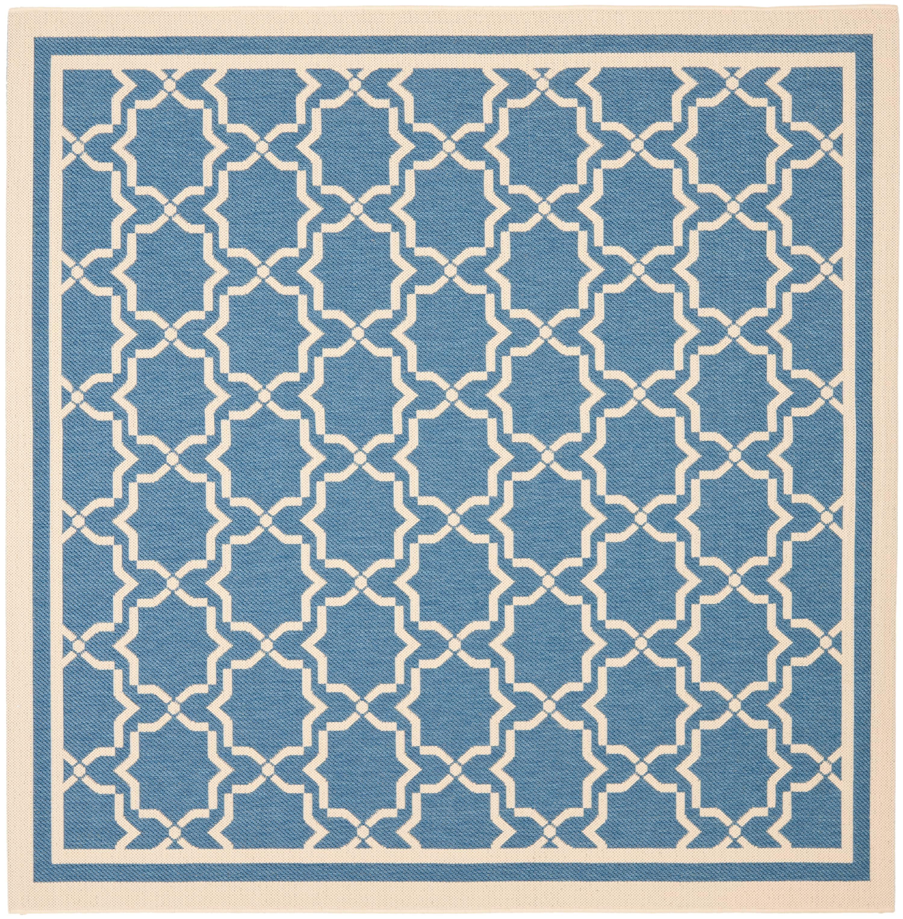 Easy-Care Blue Synthetic Square Indoor/Outdoor Rug, 7'10"