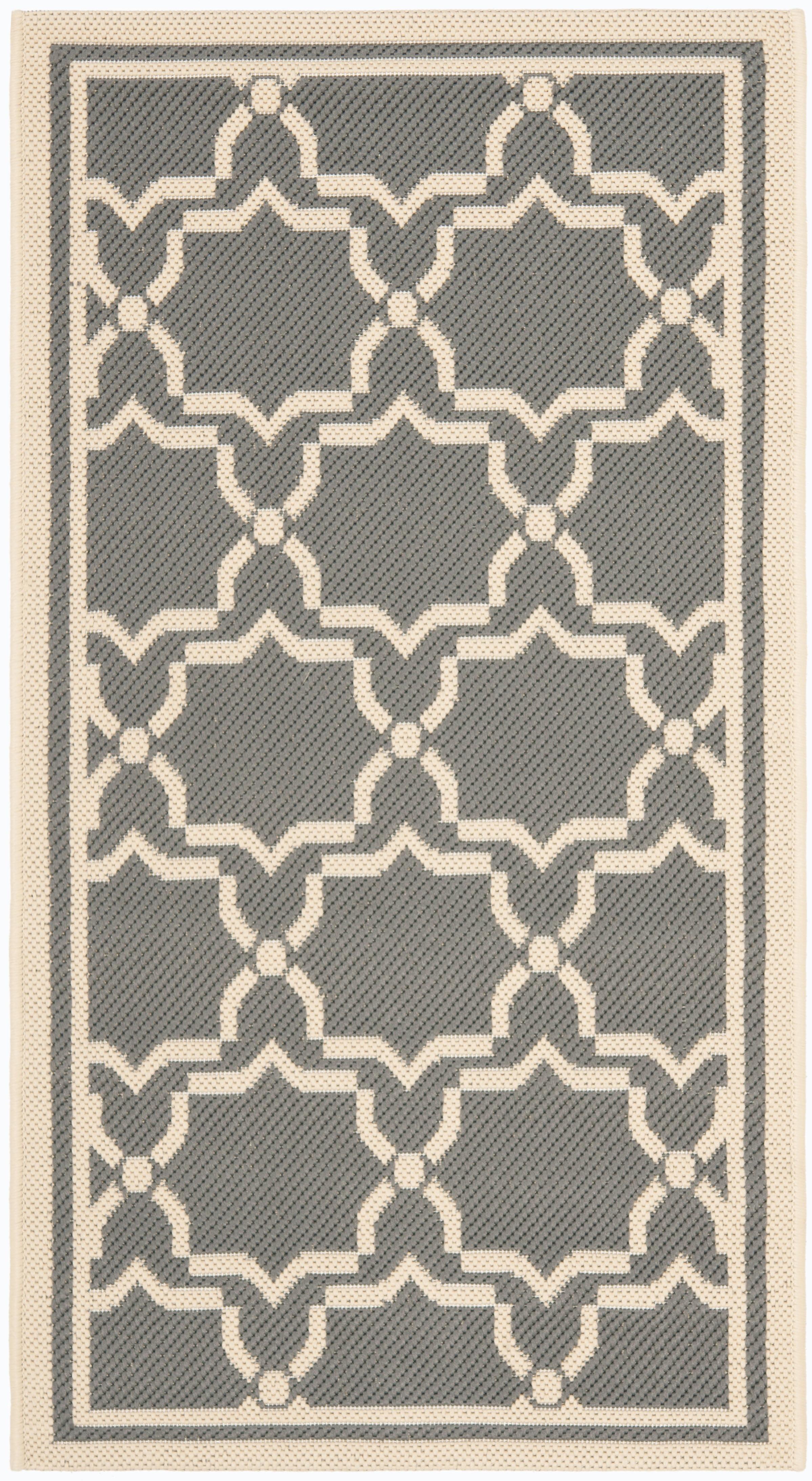 SAFAVIEH Courtyard Allison Oriental Indoor/Outdoor Area Rug, Anthracite/Beige, 2'7" x 5'
