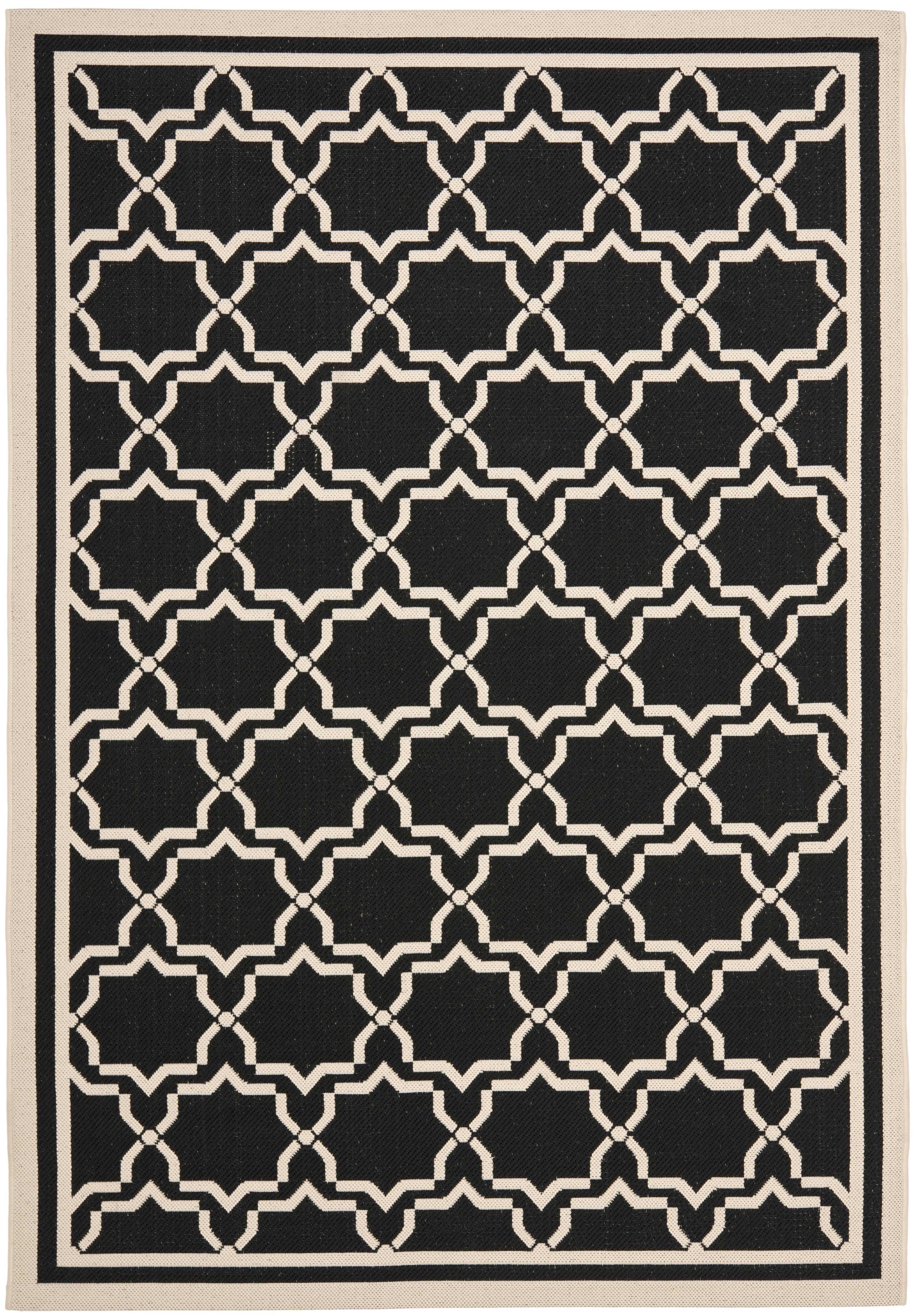 Courtyard CY6916 Power Loomed Indoor and Outdoor Area Rug - Black/Beige - 5'3"x7'7" - Safavieh