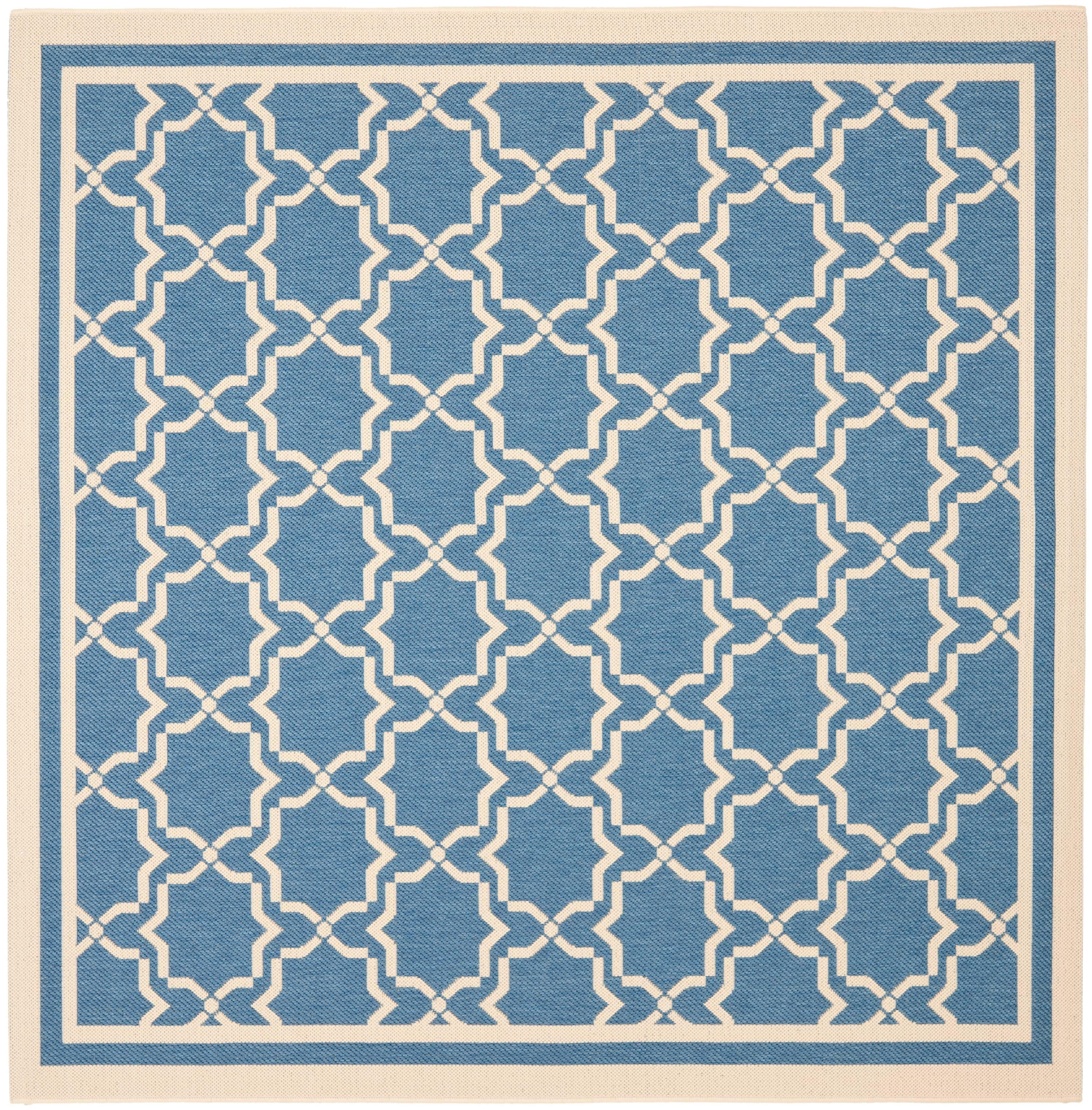 Courtyard CY6916 Power Loomed Indoor and Outdoor Area Rug - Blue/Beige - 7'10"x7'10" - Safavieh
