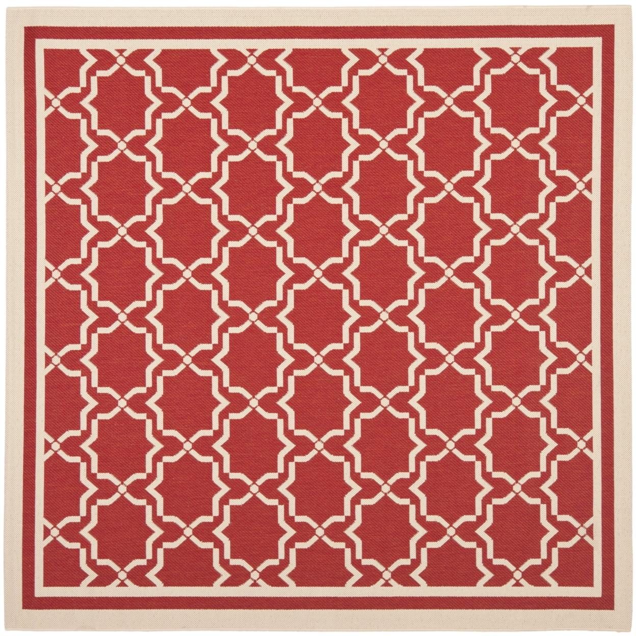 Courtyard CY6916 Power Loomed Indoor and Outdoor Area Rug - Red/Bone - 6'7"x6'7" - Safavieh