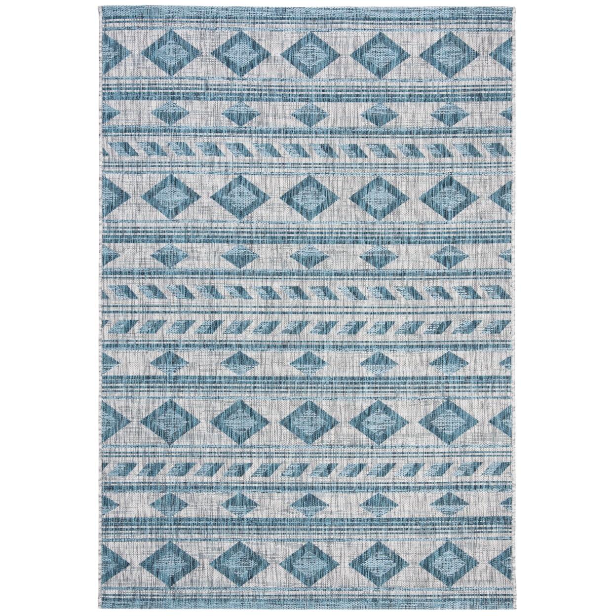 SAFAVIEH Courtyard Allycia Geometric Indoor/Outdoor Area Rug, Grey/Teal, 9' x 12'