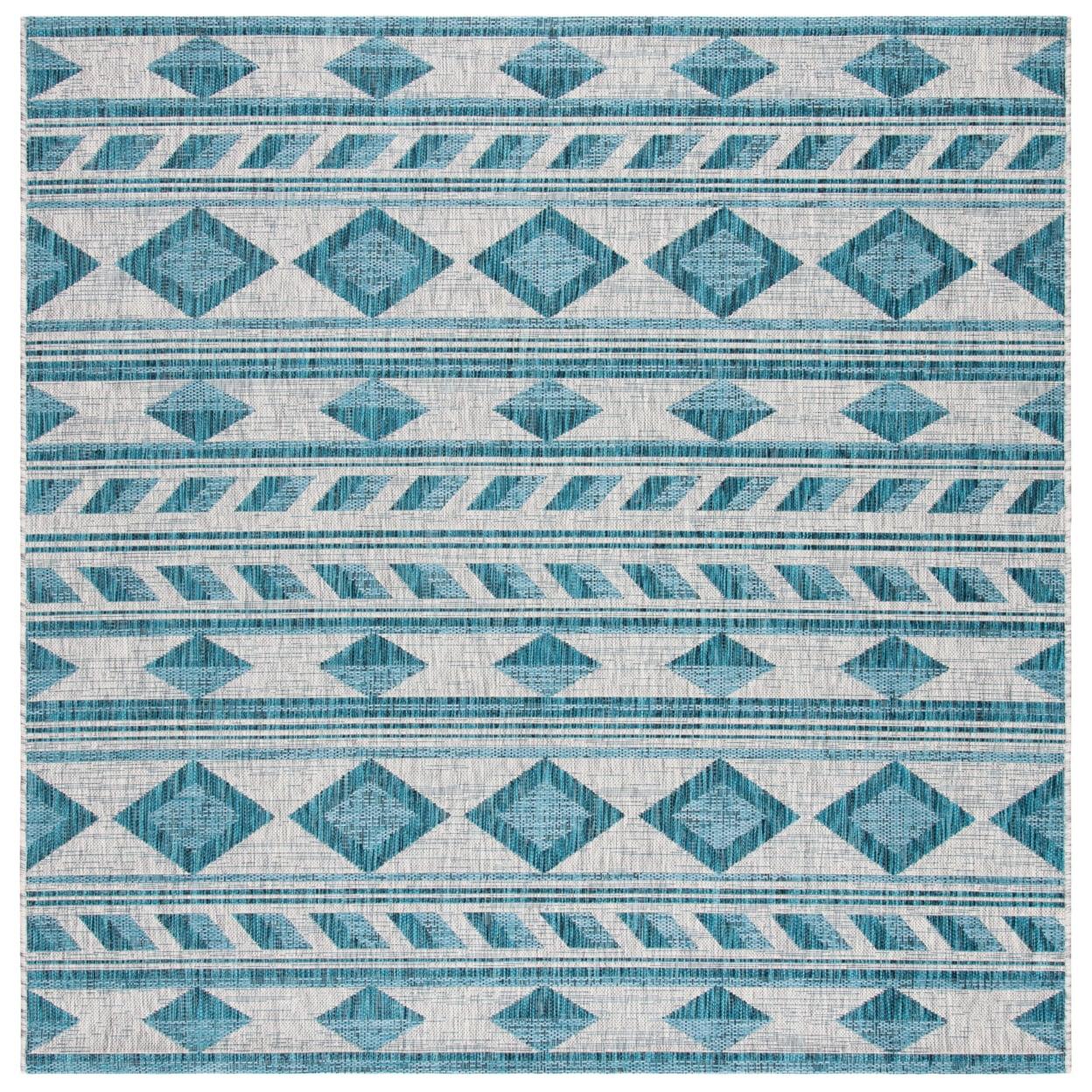 Courtyard CY8529 Power Loomed Indoor/Outdoor Area Rug - Grey/Teal - 6'7"x6'7" - Safavieh.