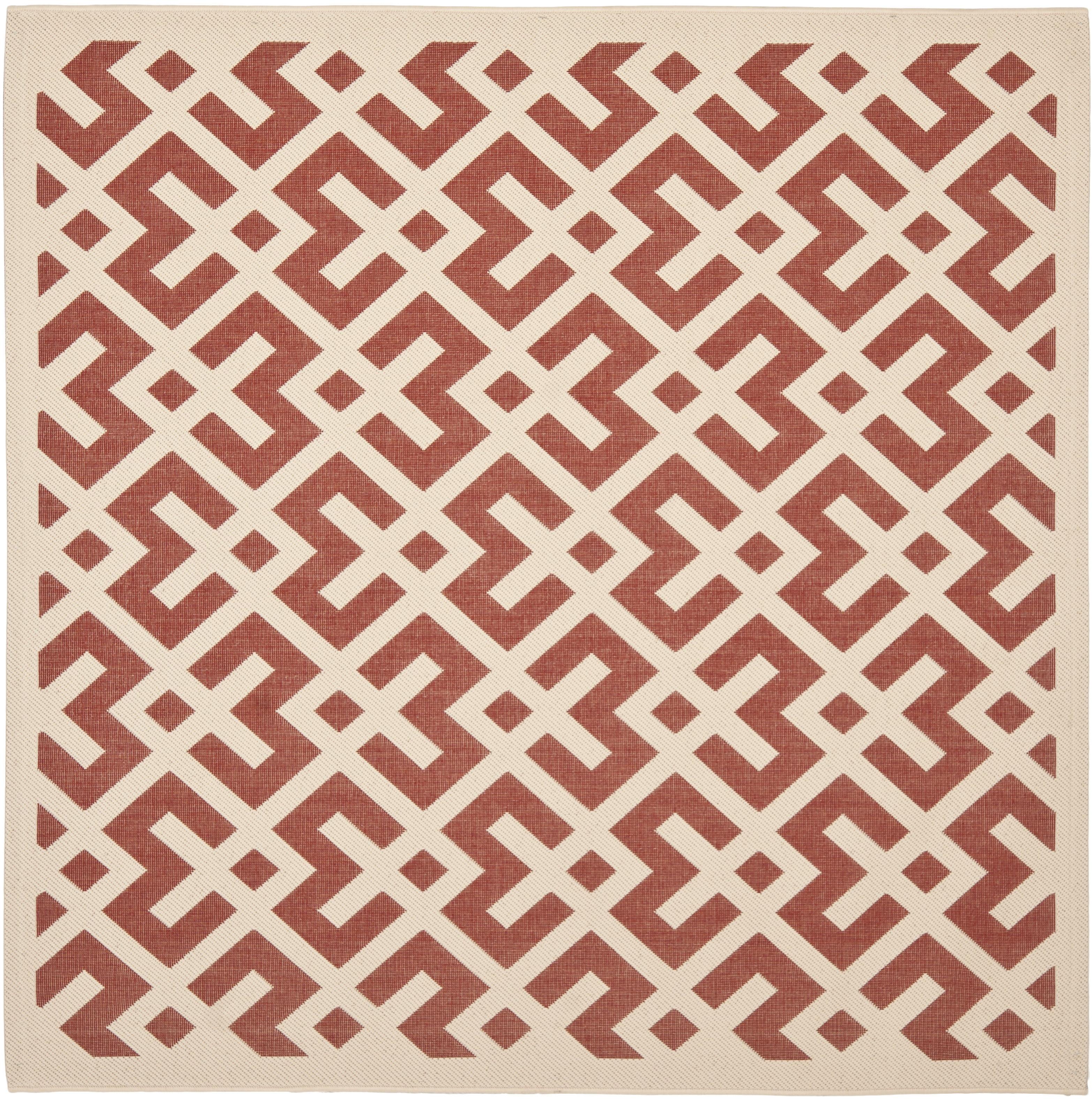 SAFAVIEH Courtyard Alvin Geometric Indoor/Outdoor Area Rug, 4' x 4' Square, Red/Bone