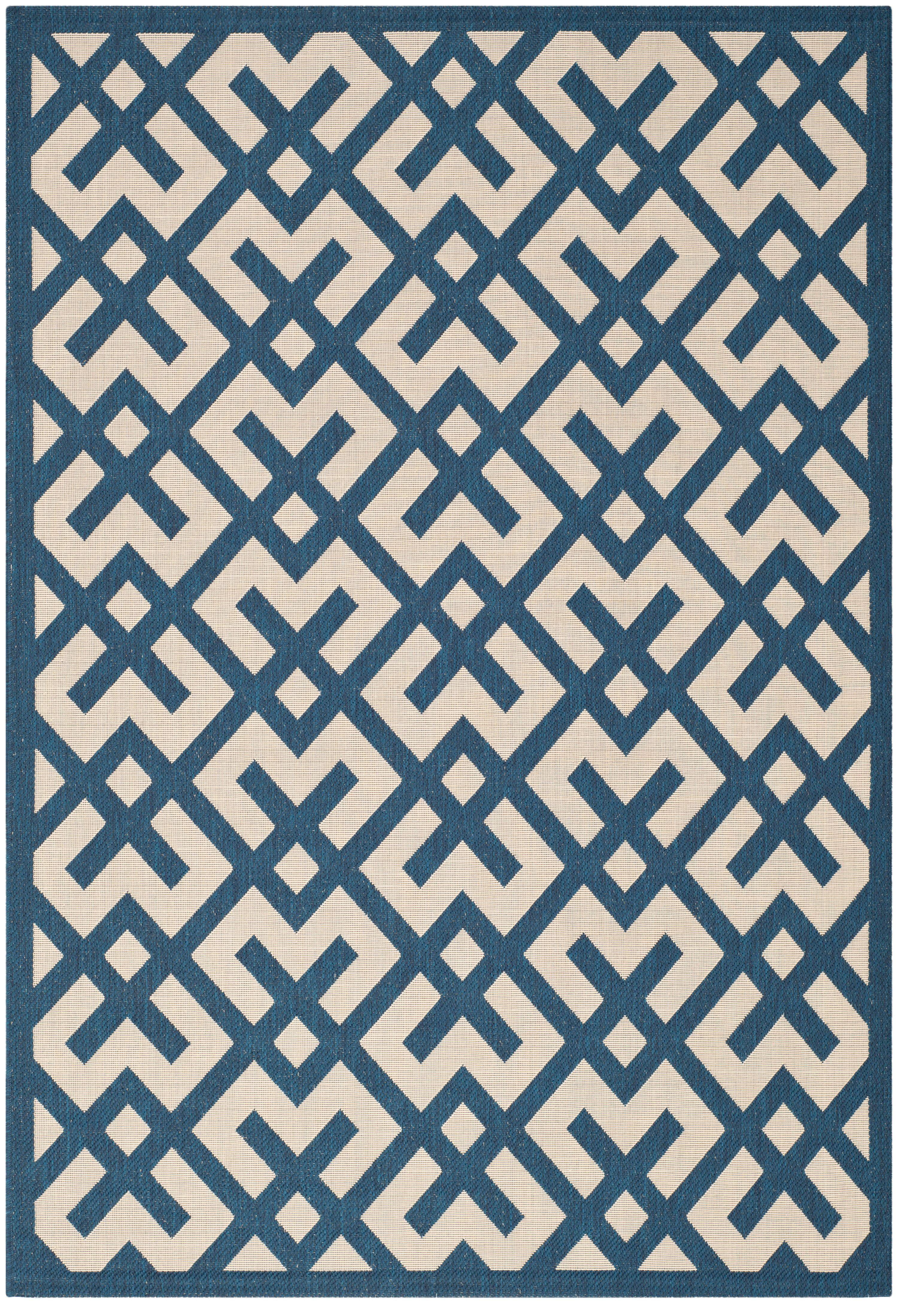 Navy and Beige 5' x 7' Reversible Flat Woven Synthetic Area Rug