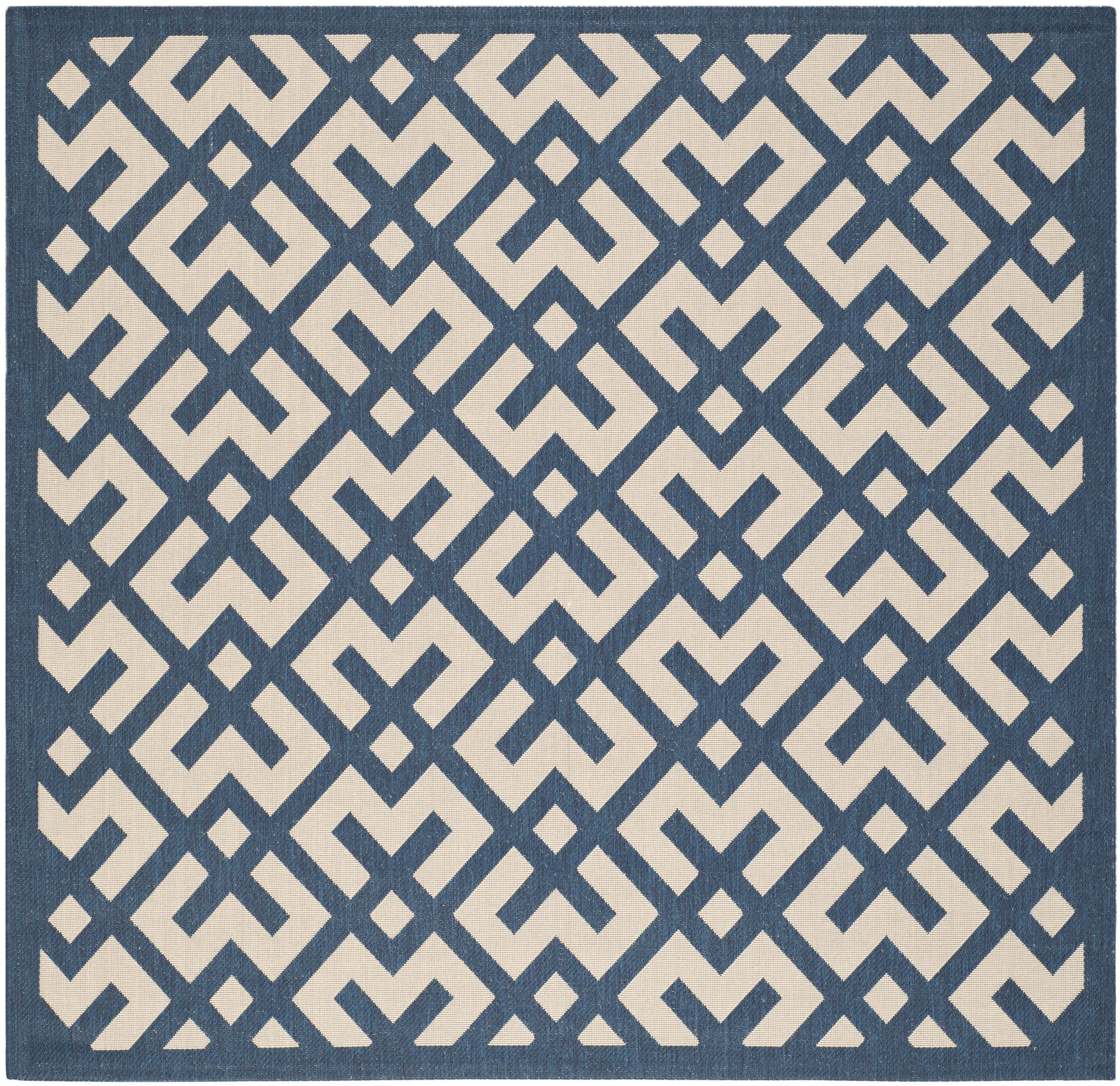 Navy and Beige 6'7" Square Synthetic Easy-Care Area Rug