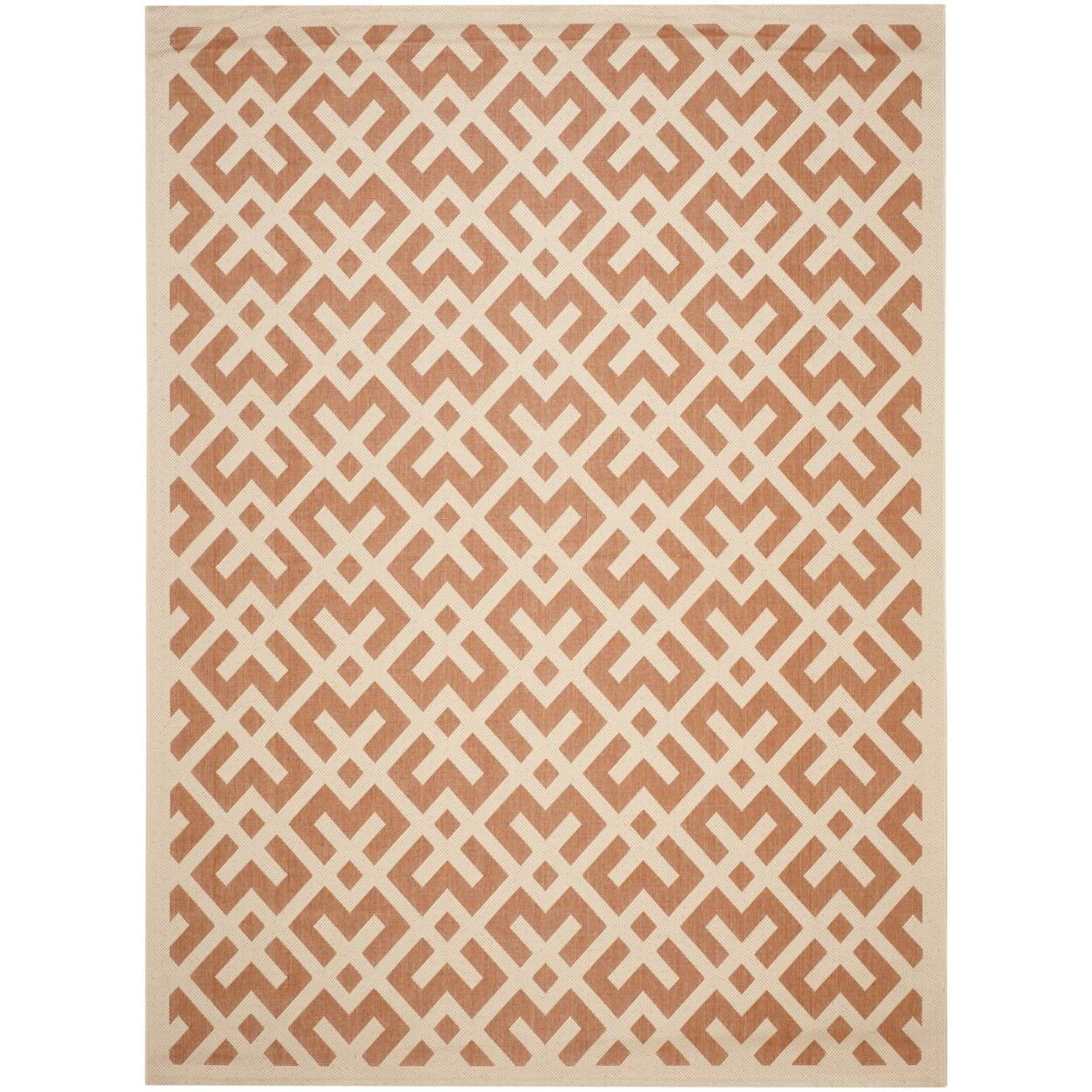 Terracotta & Bone Round Synthetic 6'7" x 9'6" Easy-Care Area Rug