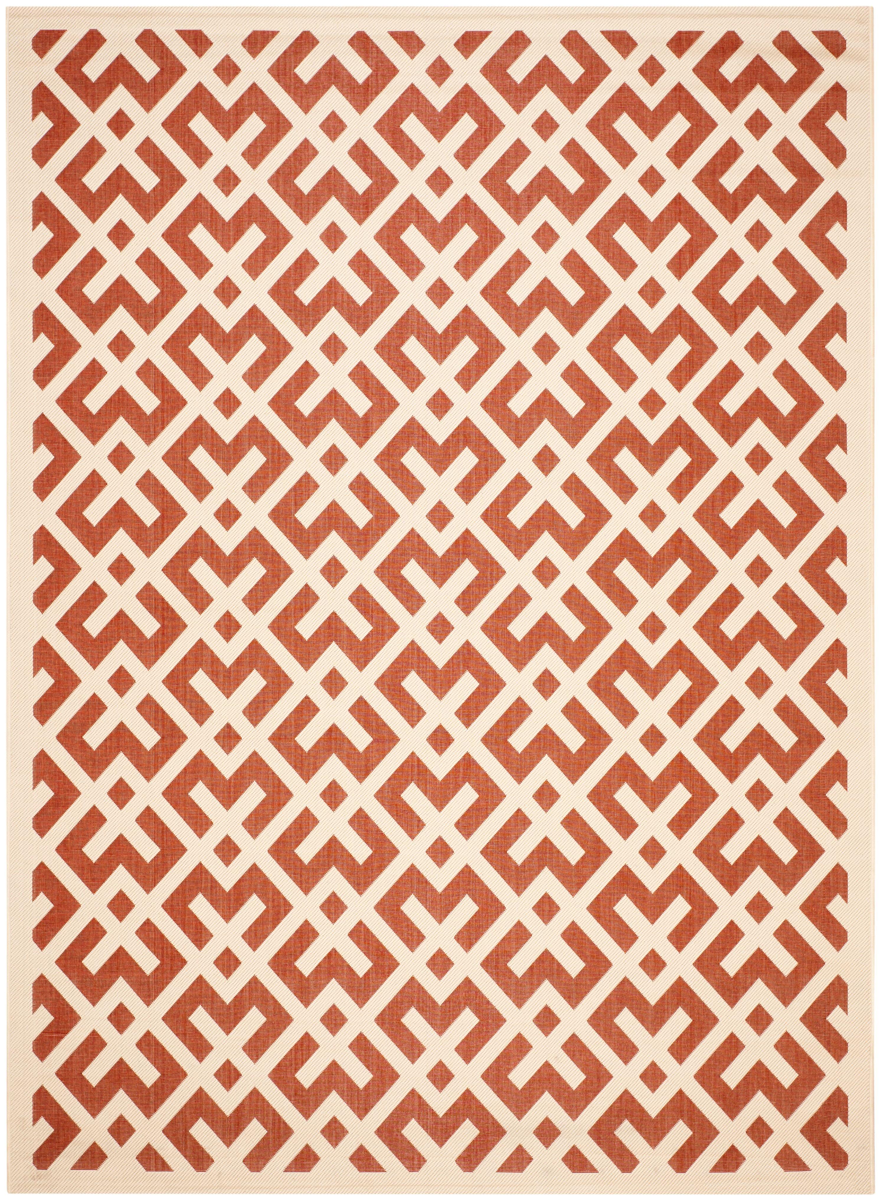 SAFAVIEH Courtyard Alvin Geometric Indoor/Outdoor Area Rug, 9' x 12', Red/Bone