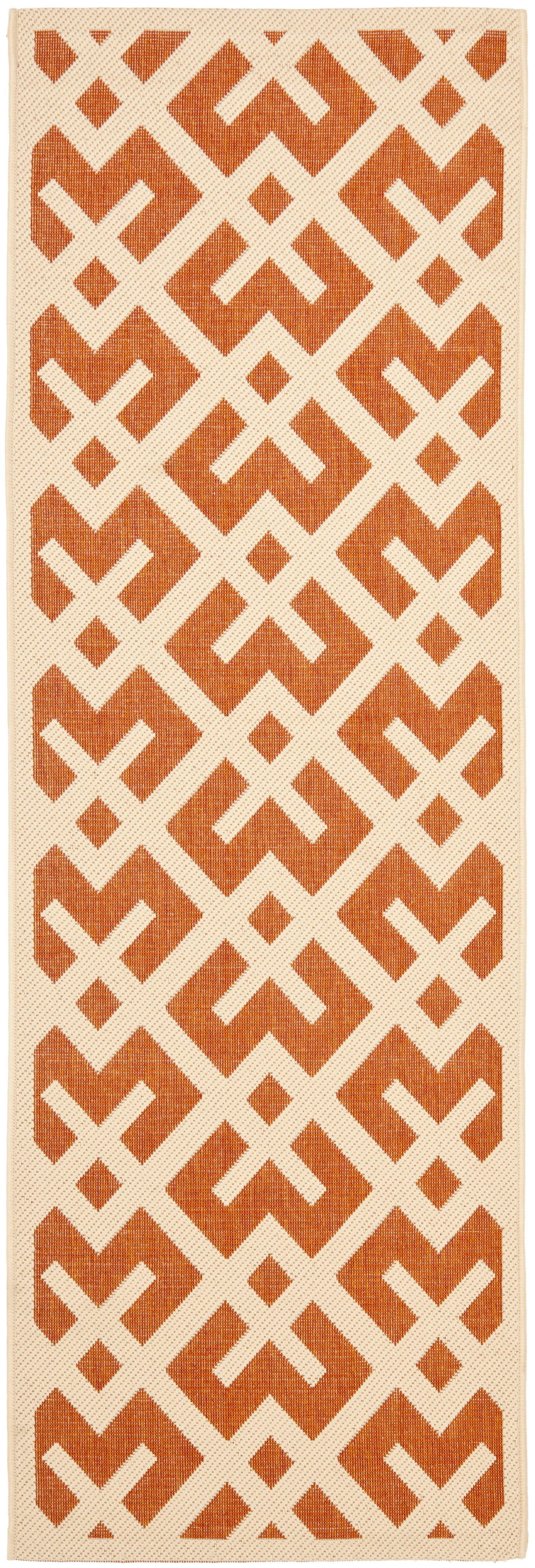 Terracotta and Bone Geometric Indoor/Outdoor Runner Rug, 2'3" x 10'