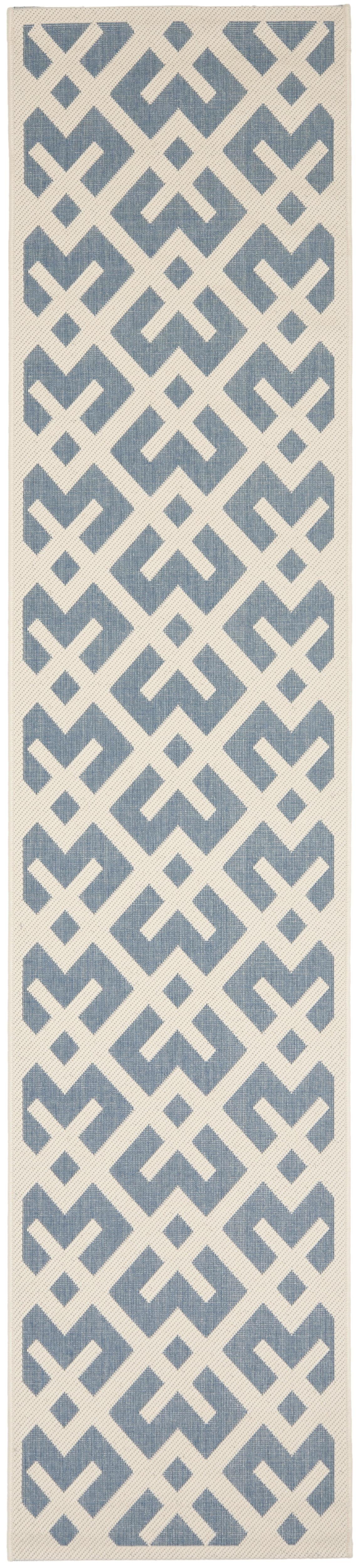 Blue/Bone Synthetic Flat Woven Reversible Runner Rug, 2'3" x 12'