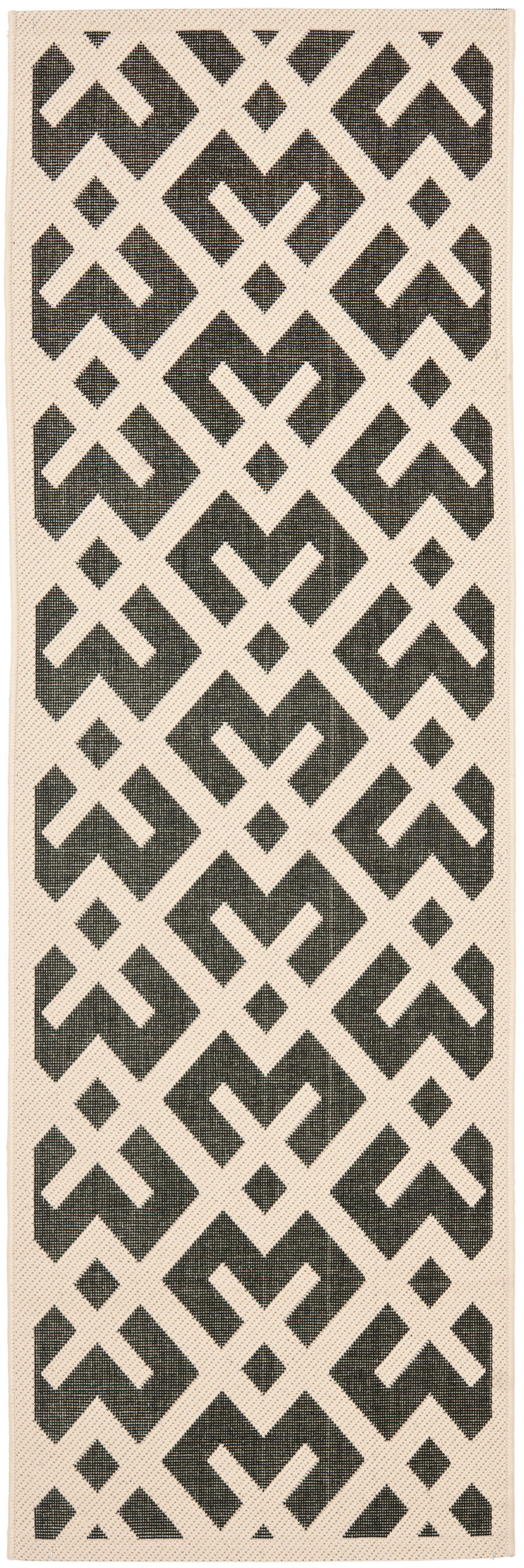 Courtyard Elegance 2'3" x 6'7" Runner Rug in Black and Beige