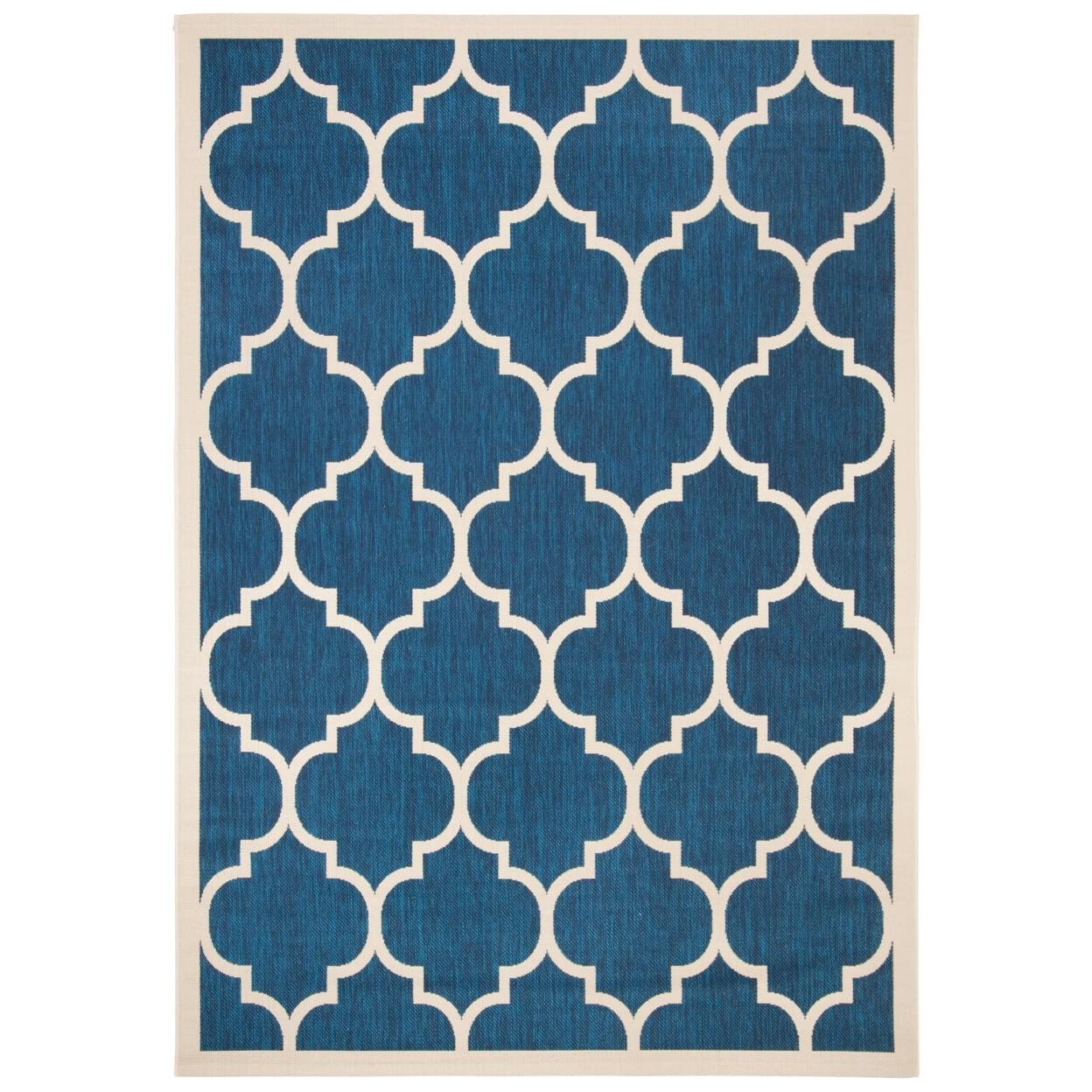 Courtyard CY6914 Power Loomed Indoor/Outdoor Area Rug - Navy/Beige - 6'7"x9'6" - Safavieh.