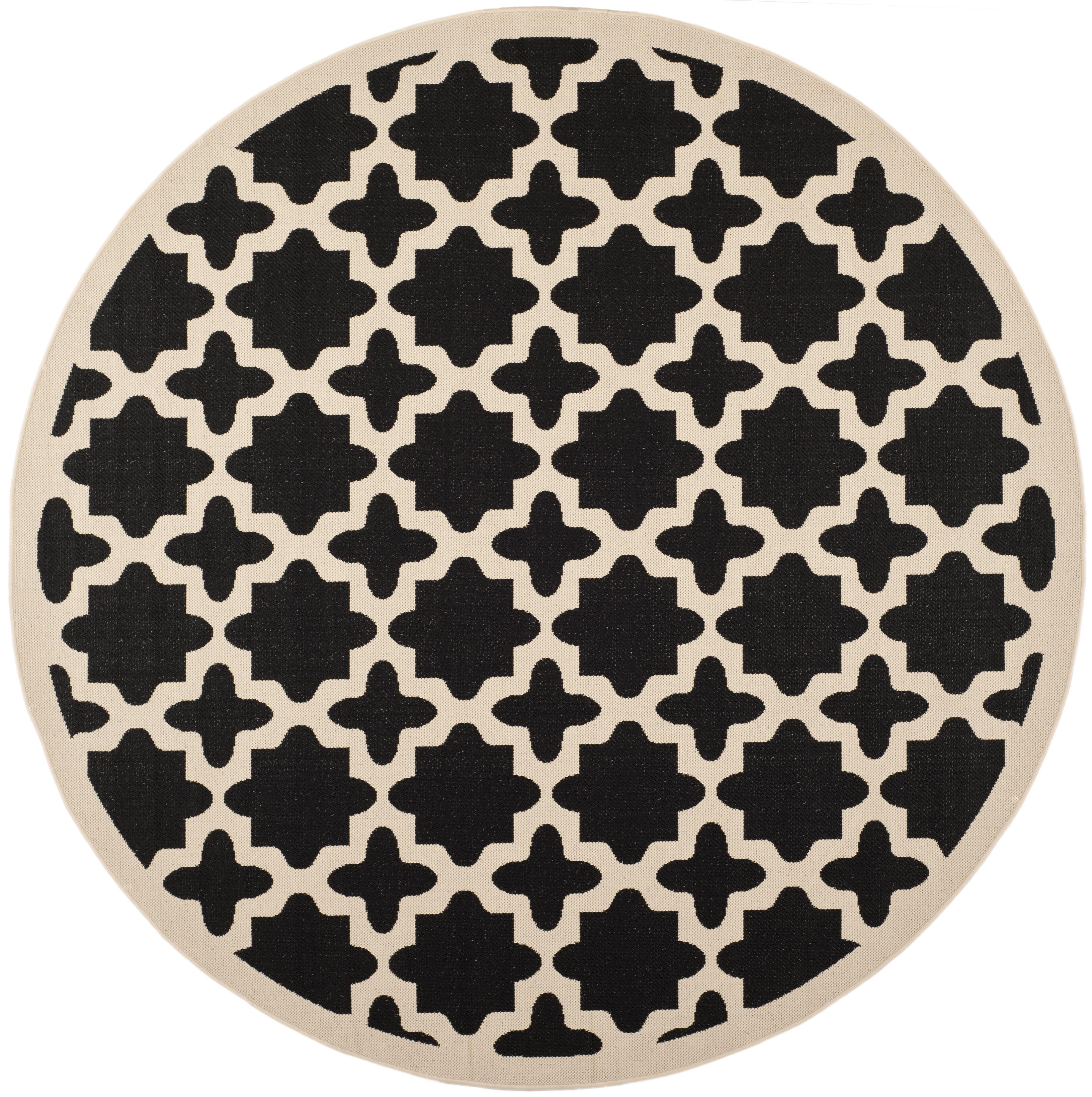 Courtyard Reversible 47" Round Black & Beige Synthetic Area Rug