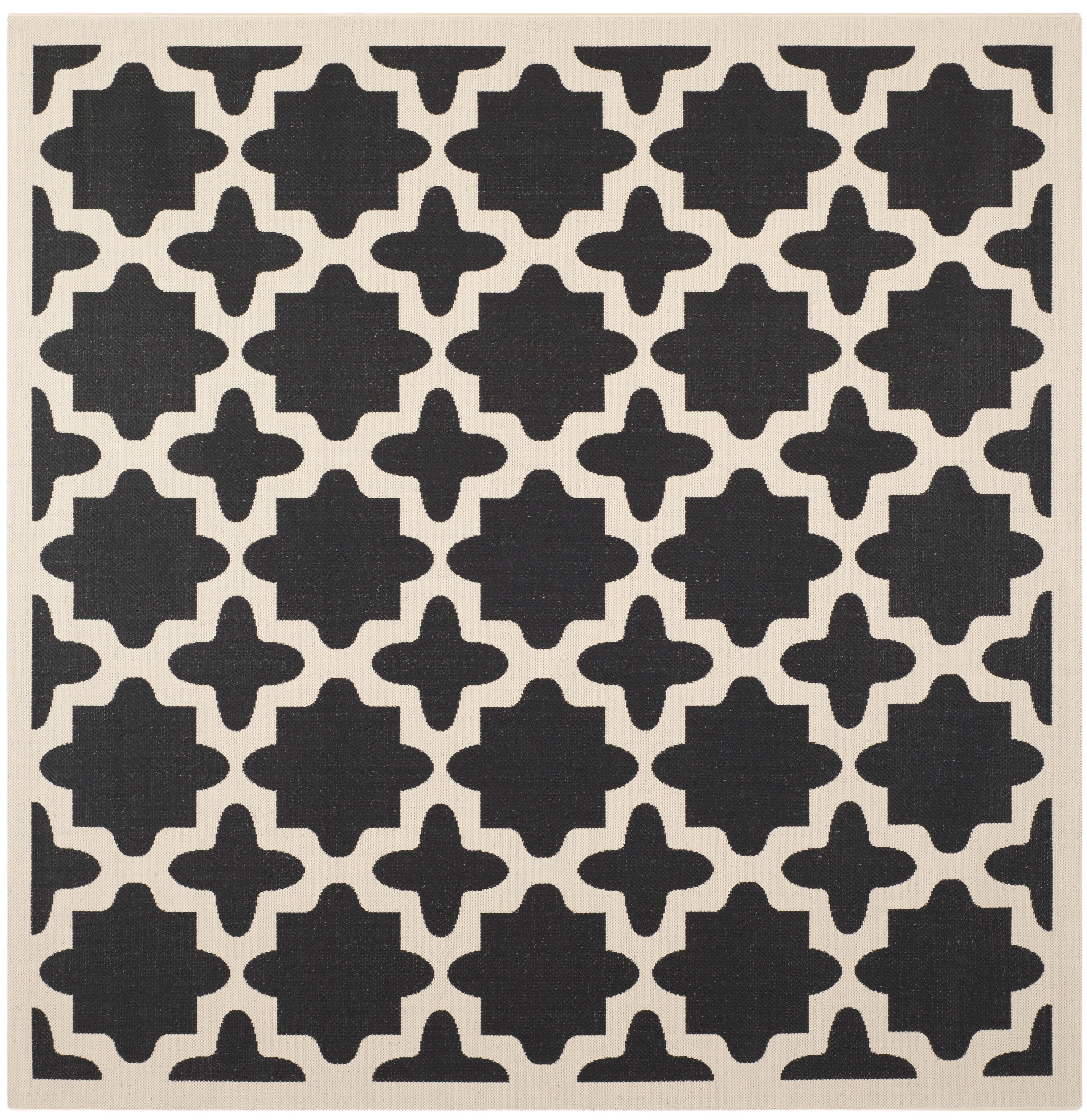 Courtyard CY6913 Power Loomed Indoor and Outdoor Area Rug - Black/Beige - 4'x4' - Safavieh