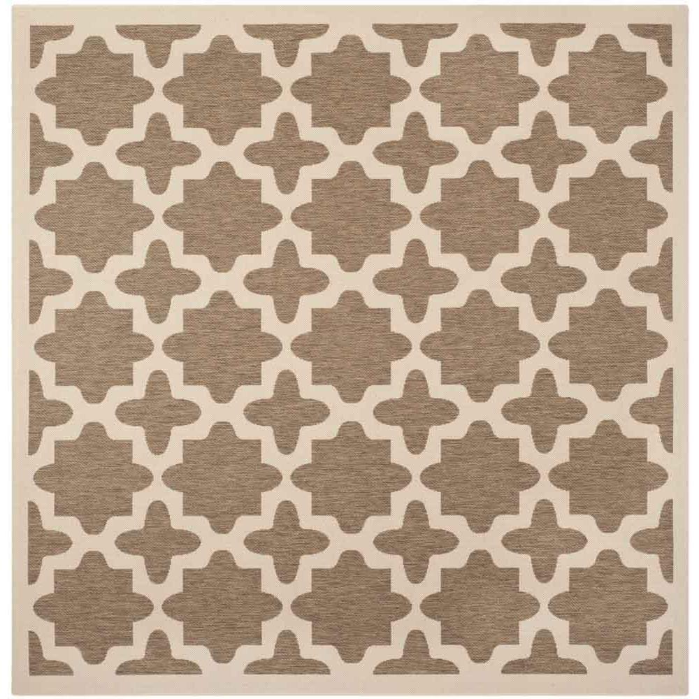 SAFAVIEH Courtyard Amanda Geometric Indoor/Outdoor Area Rug, 4' x 4' Square, Brown/Bone