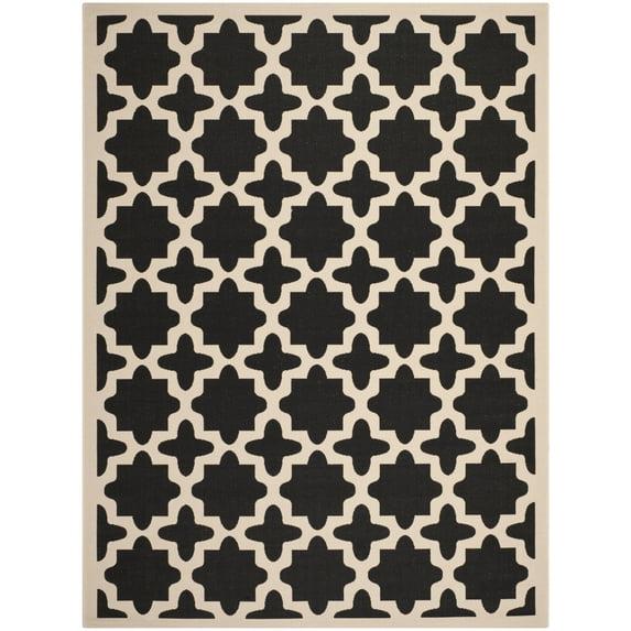 SAFAVIEH Courtyard Amanda Geometric Indoor/Outdoor Area Rug, 4' x 5'7", Black/Beige