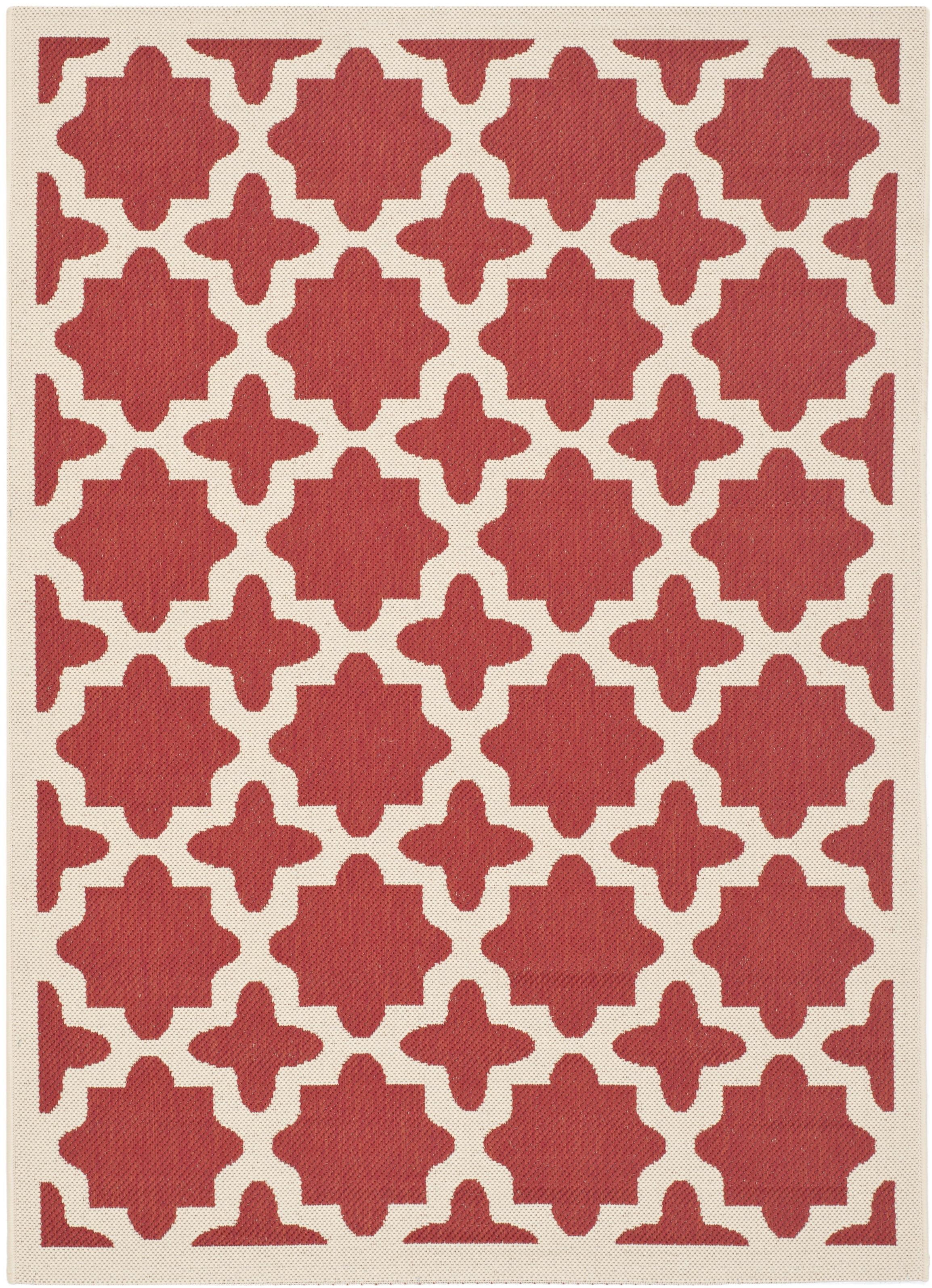 Red and Bone Rectangular Synthetic Indoor/Outdoor Area Rug