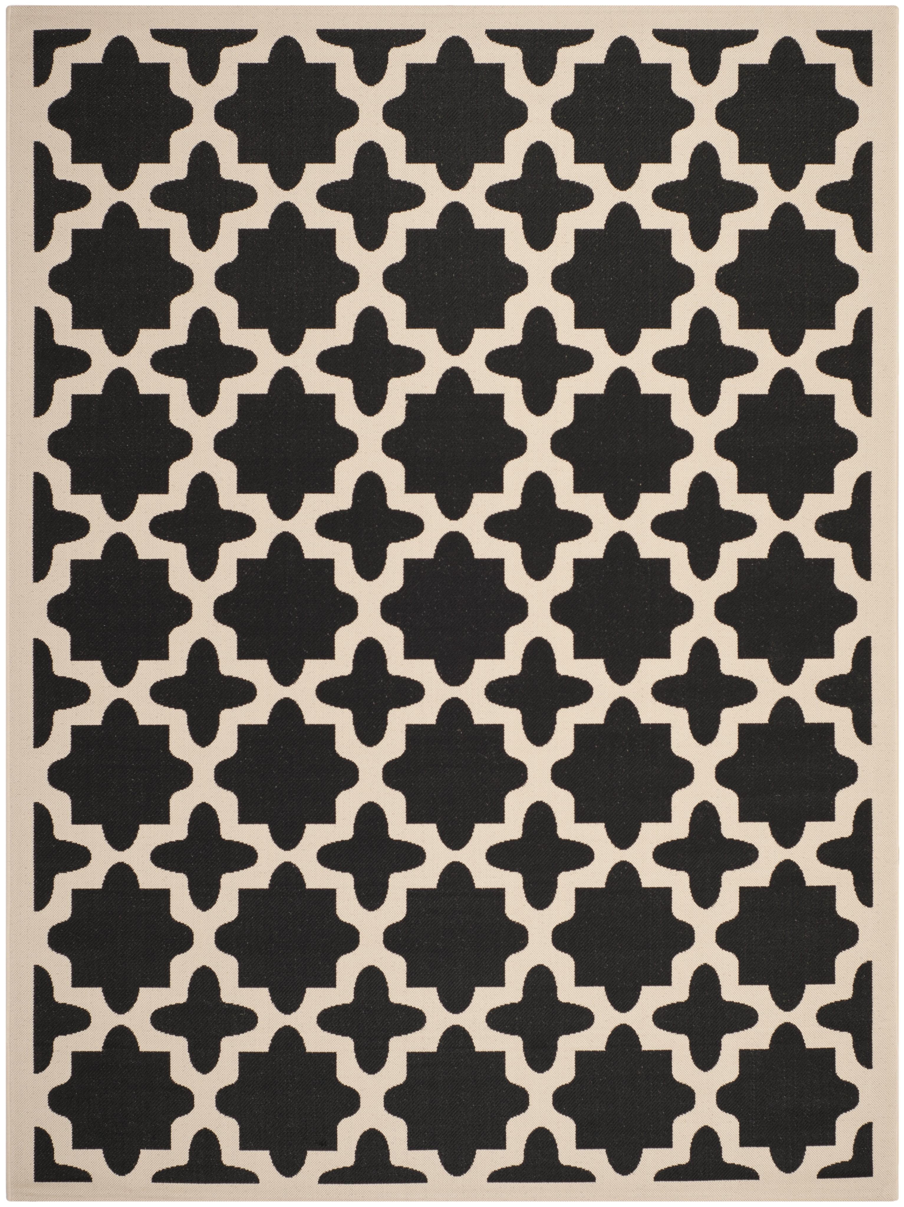 SAFAVIEH Courtyard Amanda Geometric Indoor/Outdoor Area Rug, 5'3" x 7'7", Black/Beige