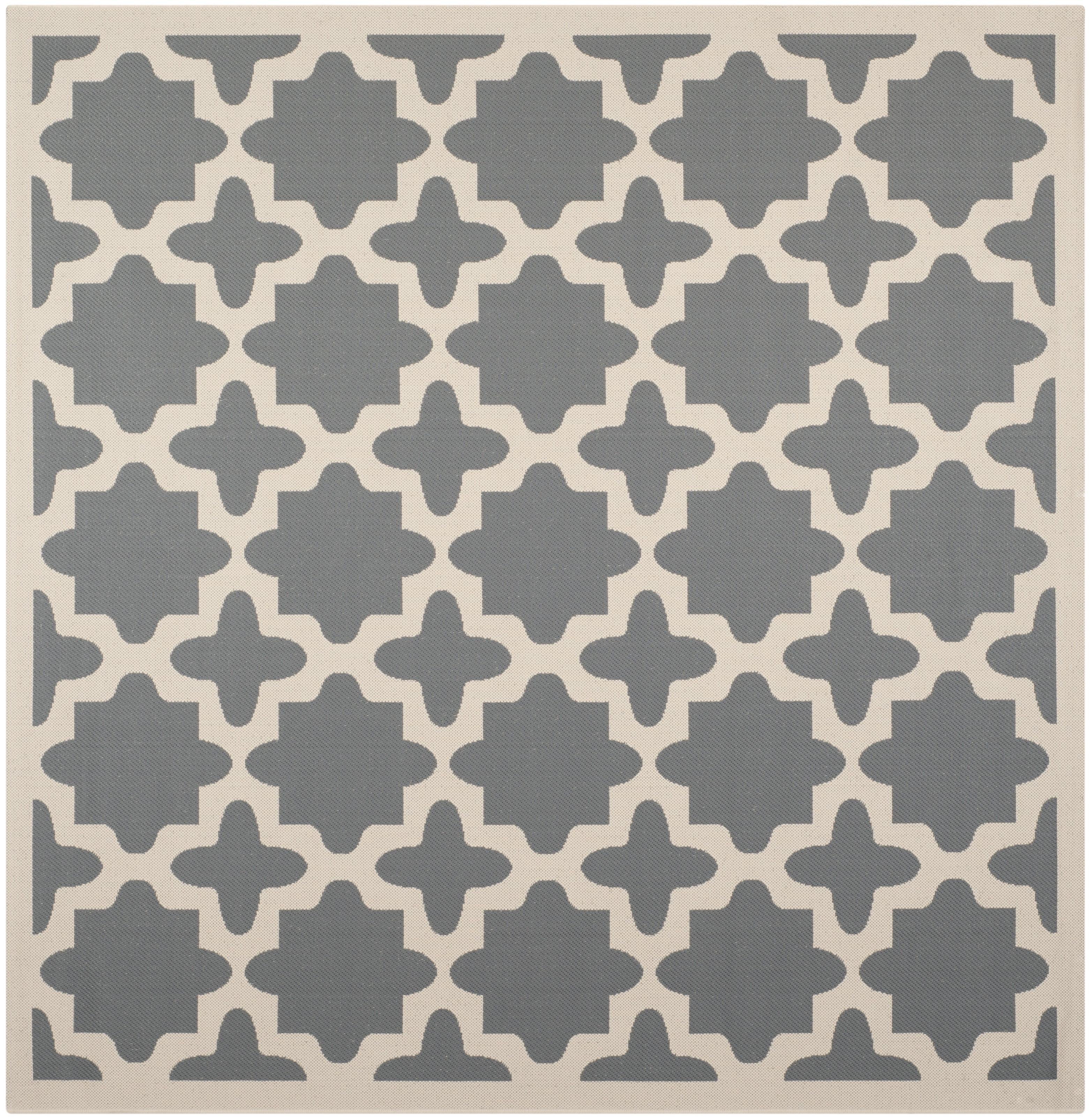 Anthracite & Beige Geometric Square Synthetic Area Rug - 6'7" x 6'7"