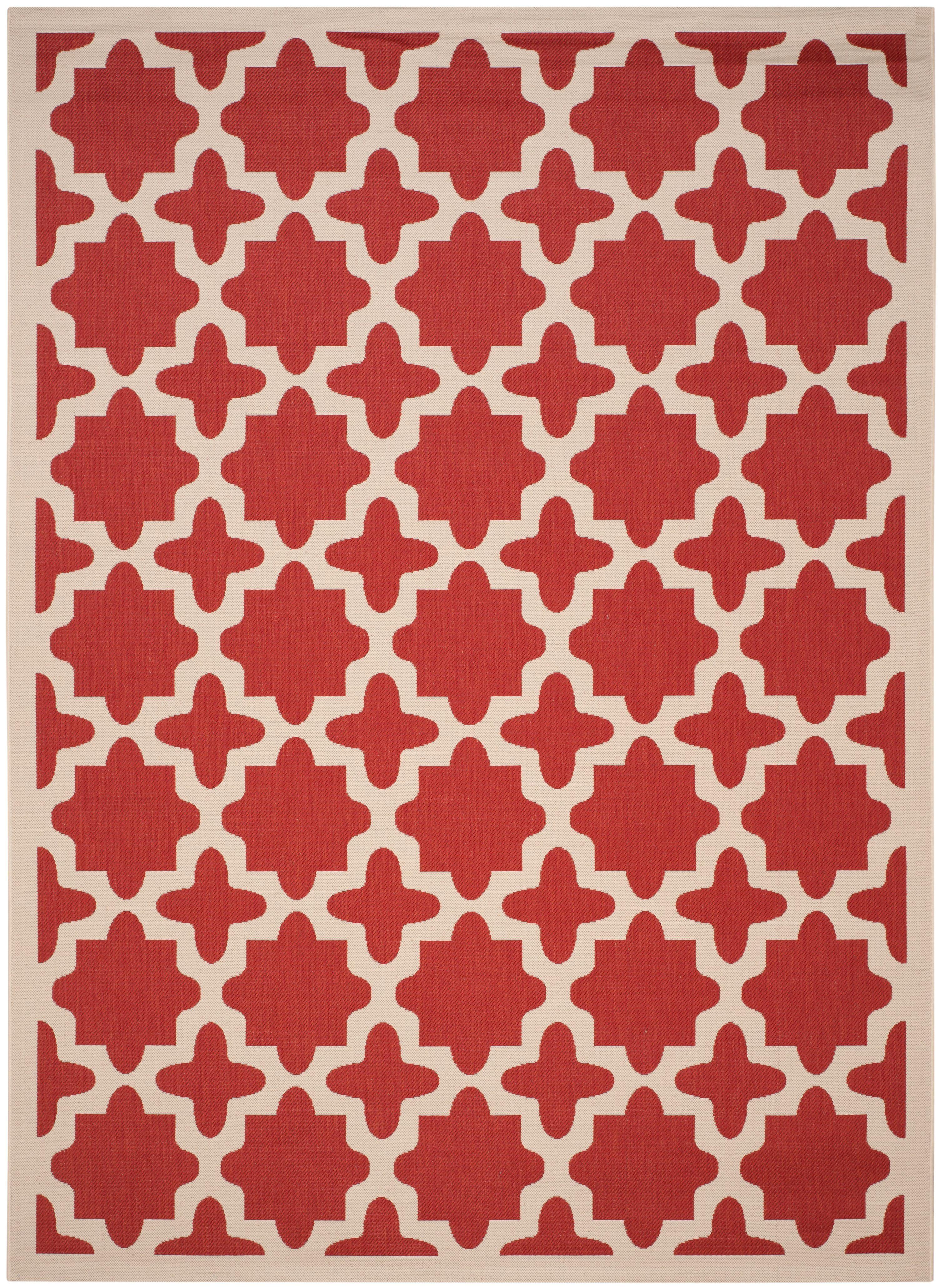 Resilient Red & Bone Geometric 8' x 11' Indoor/Outdoor Area Rug