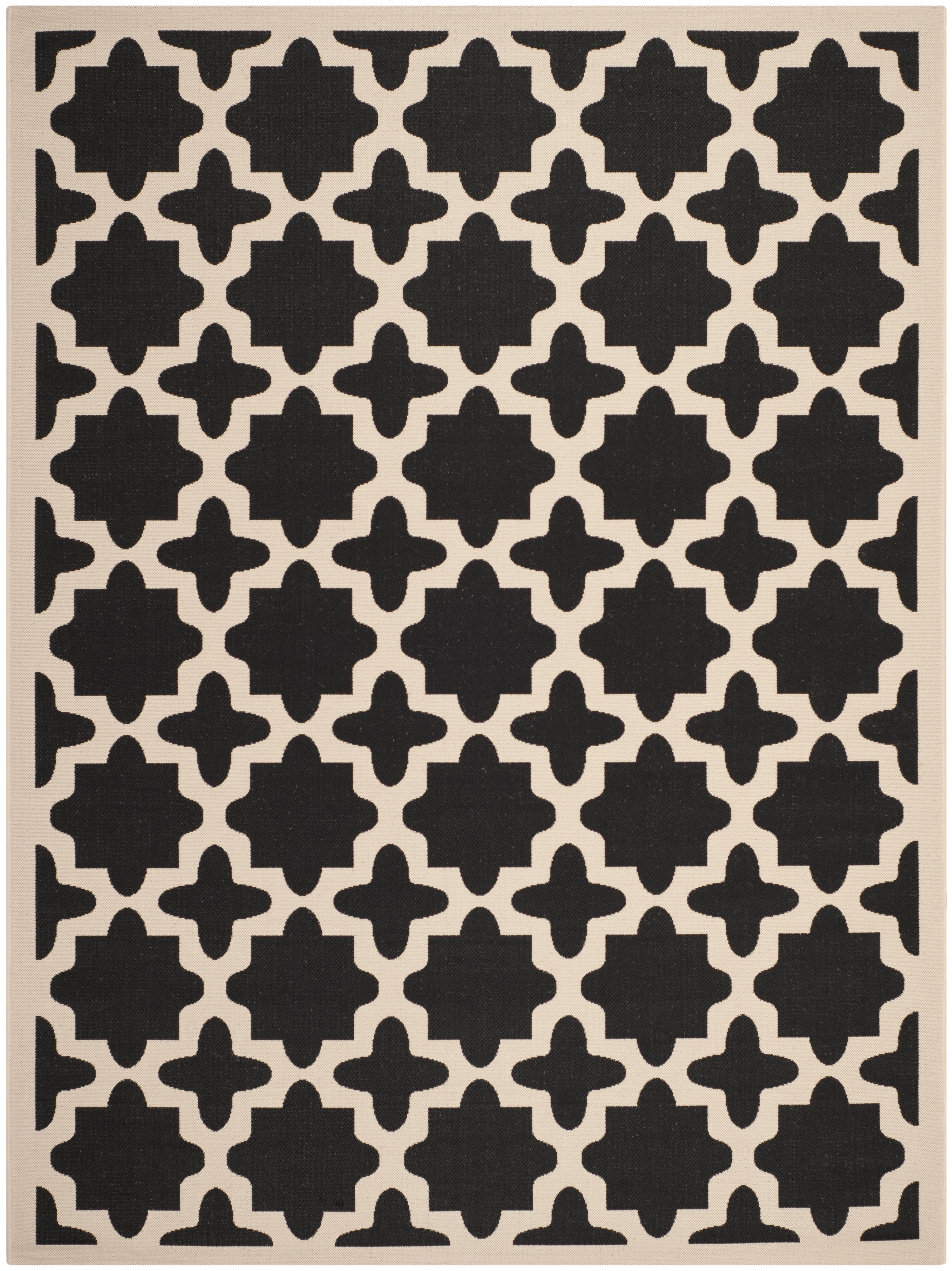SAFAVIEH Courtyard Amanda Geometric Indoor/Outdoor Area Rug, Black/Beige, 5'3" x 7'7"