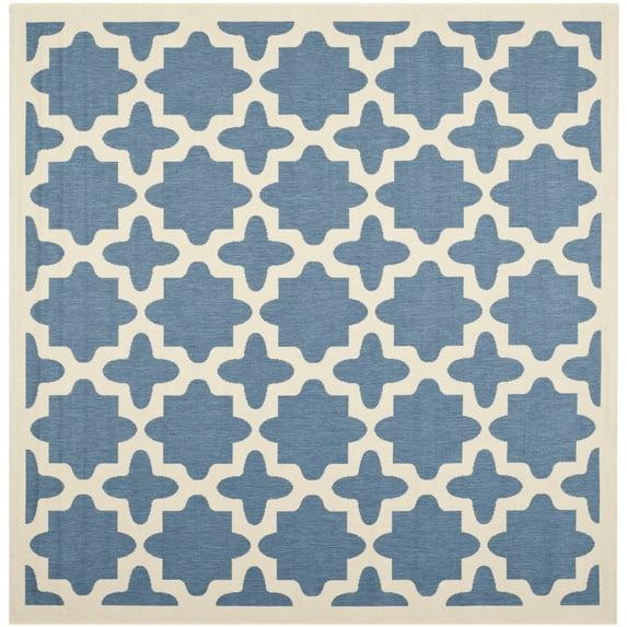 Courtyard CY6913 Power Loomed Indoor and Outdoor Area Rug - Blue/Beige - 4'x4' - Safavieh