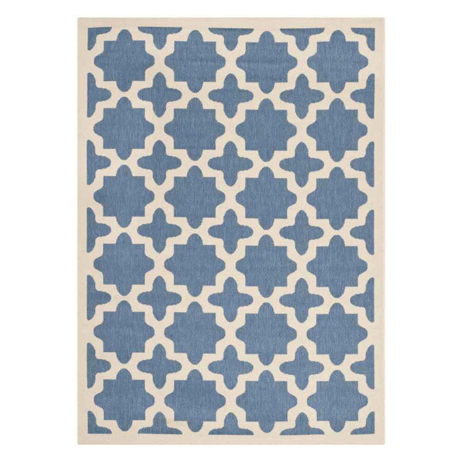 Courtyard CY6913 Power Loomed Indoor and Outdoor Area Rug - Blue/Beige - 4'x5'7" - Safavieh