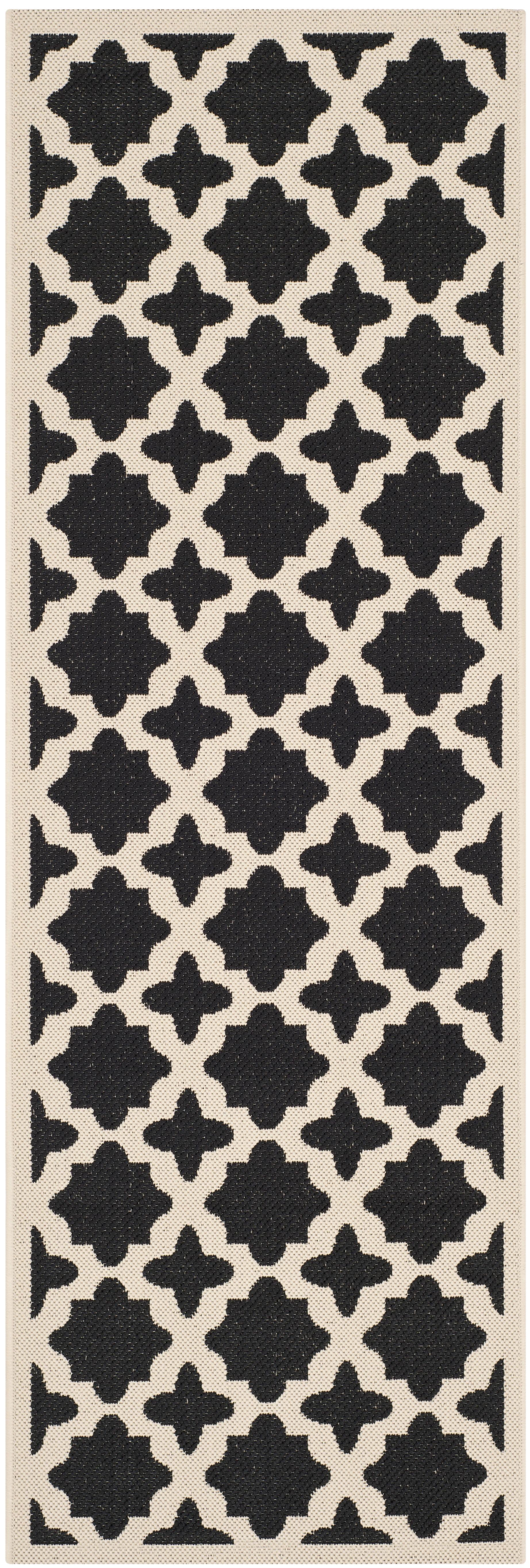 SAFAVIEH Courtyard Amanda Geometric Indoor/Outdoor Runner Rug, Black/Beige, 2'3" x 10'