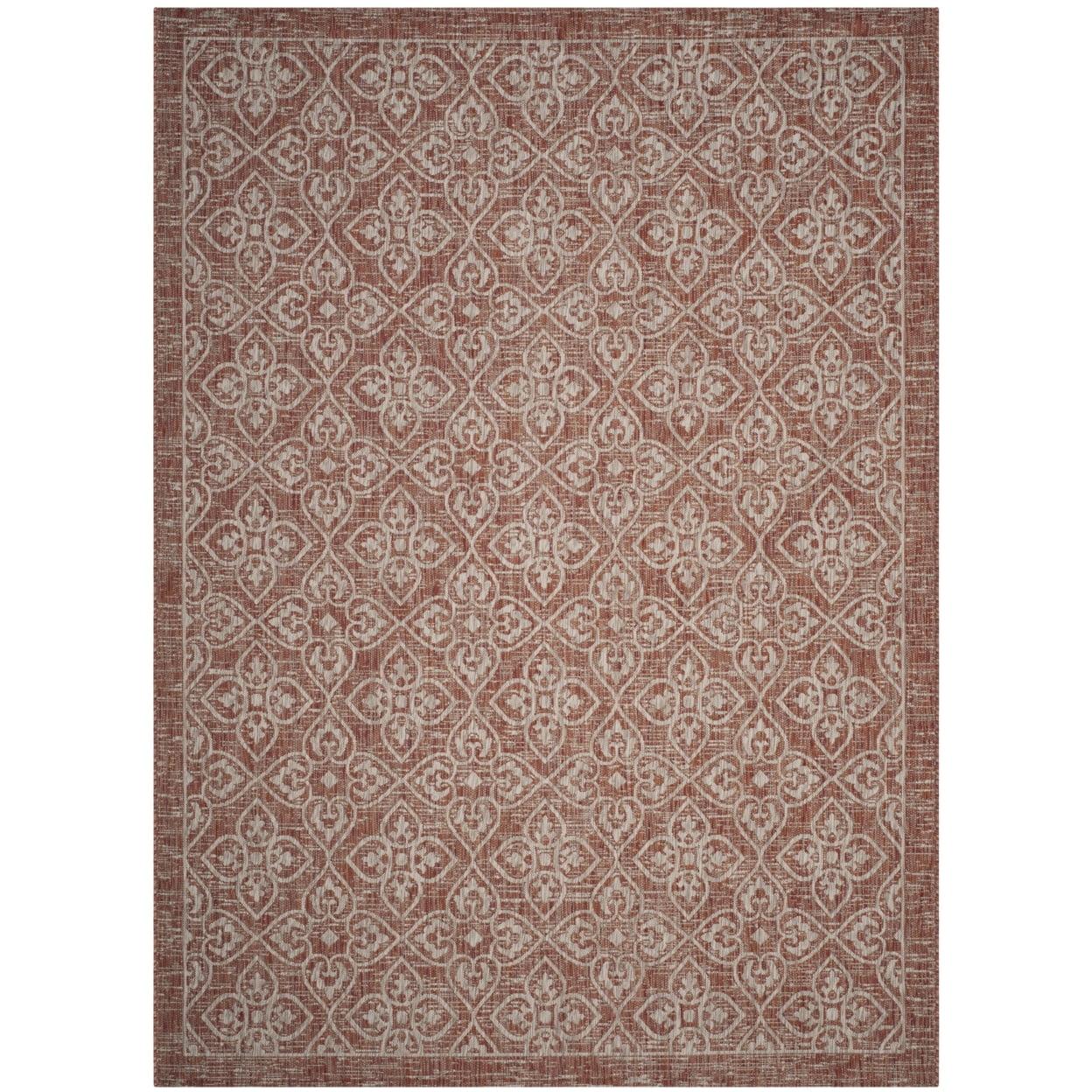 Round Rust and Light Grey Flat Woven Synthetic Area Rug, 8' x 11'