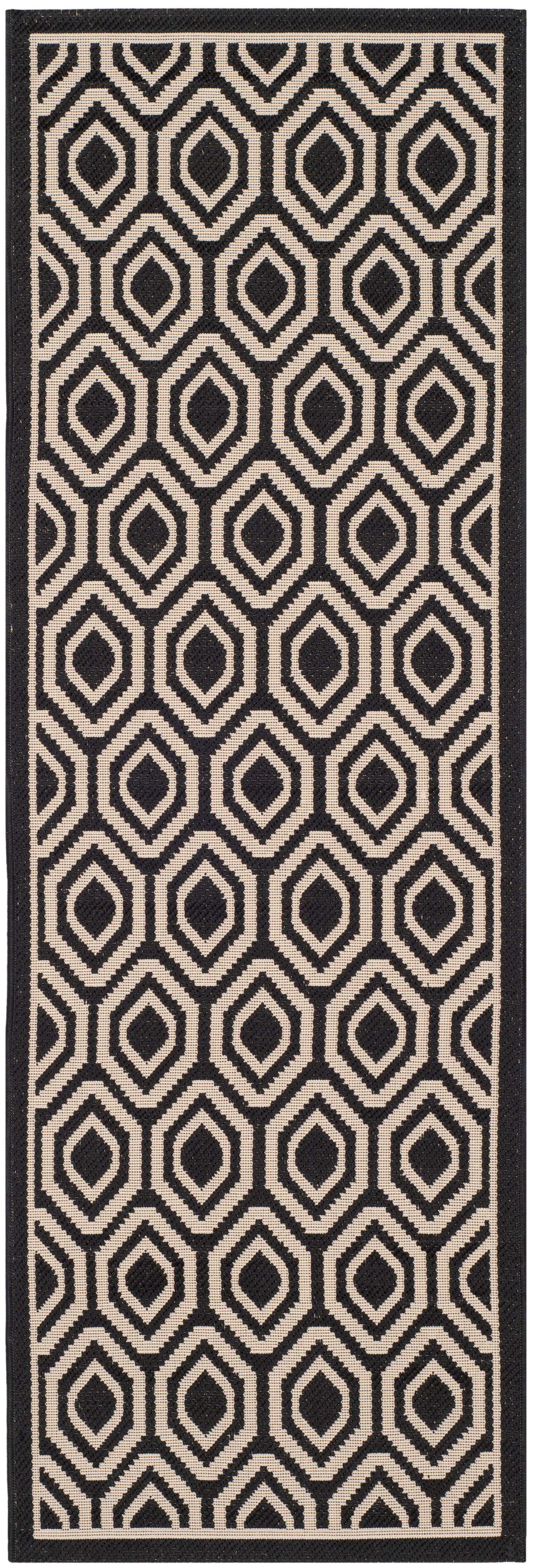 Courtyard CY6902 Power Loomed Indoor and Outdoor Runner Rug - Black/Beige - 2'3"x6'7" - Safavieh