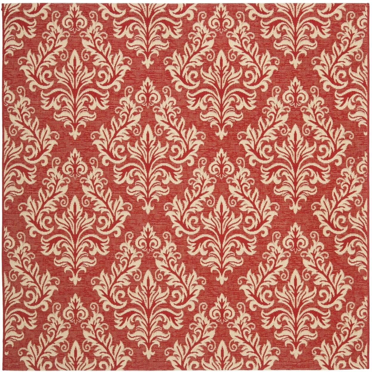 Red and Cream Damask Square Outdoor Area Rug