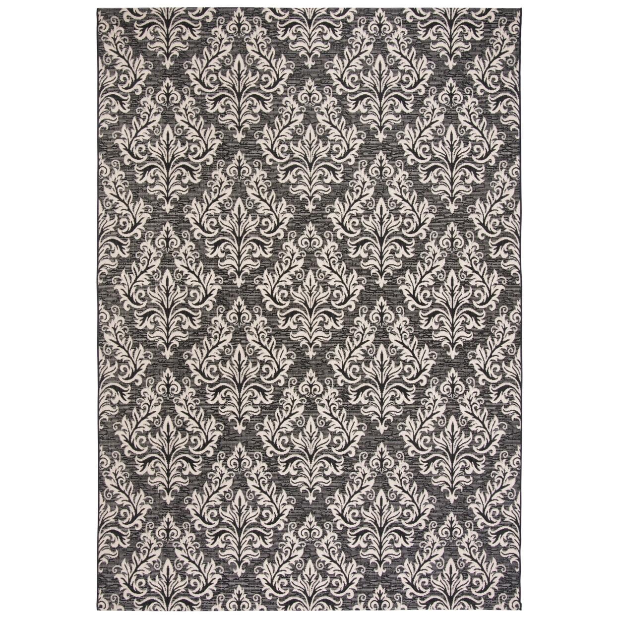 SAFAVIEH Courtyard Anna Damask Indoor/Outdoor Area Rug, 8' x 11', Black/Cream