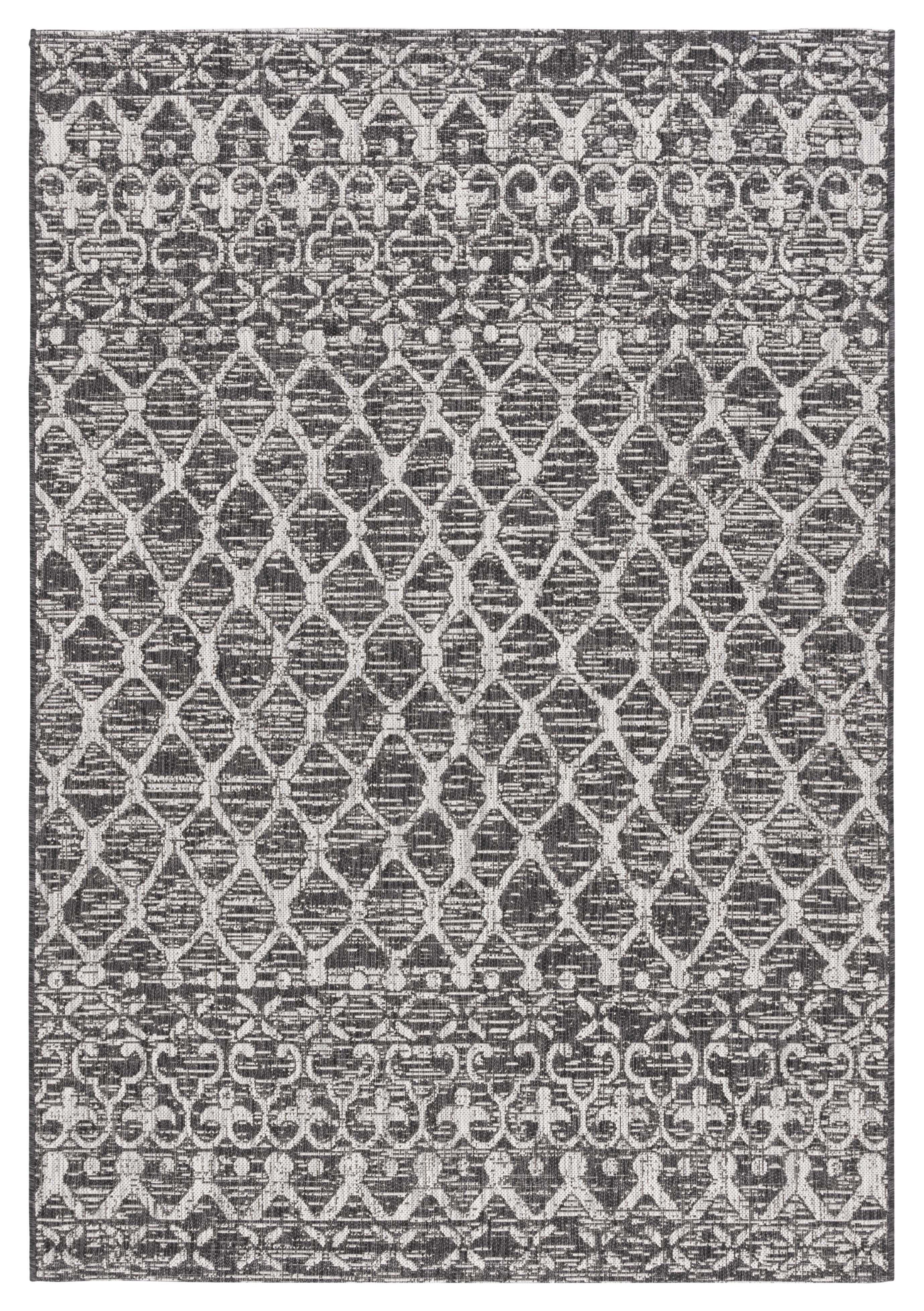 Black and Grey Geometric Indoor/Outdoor Area Rug