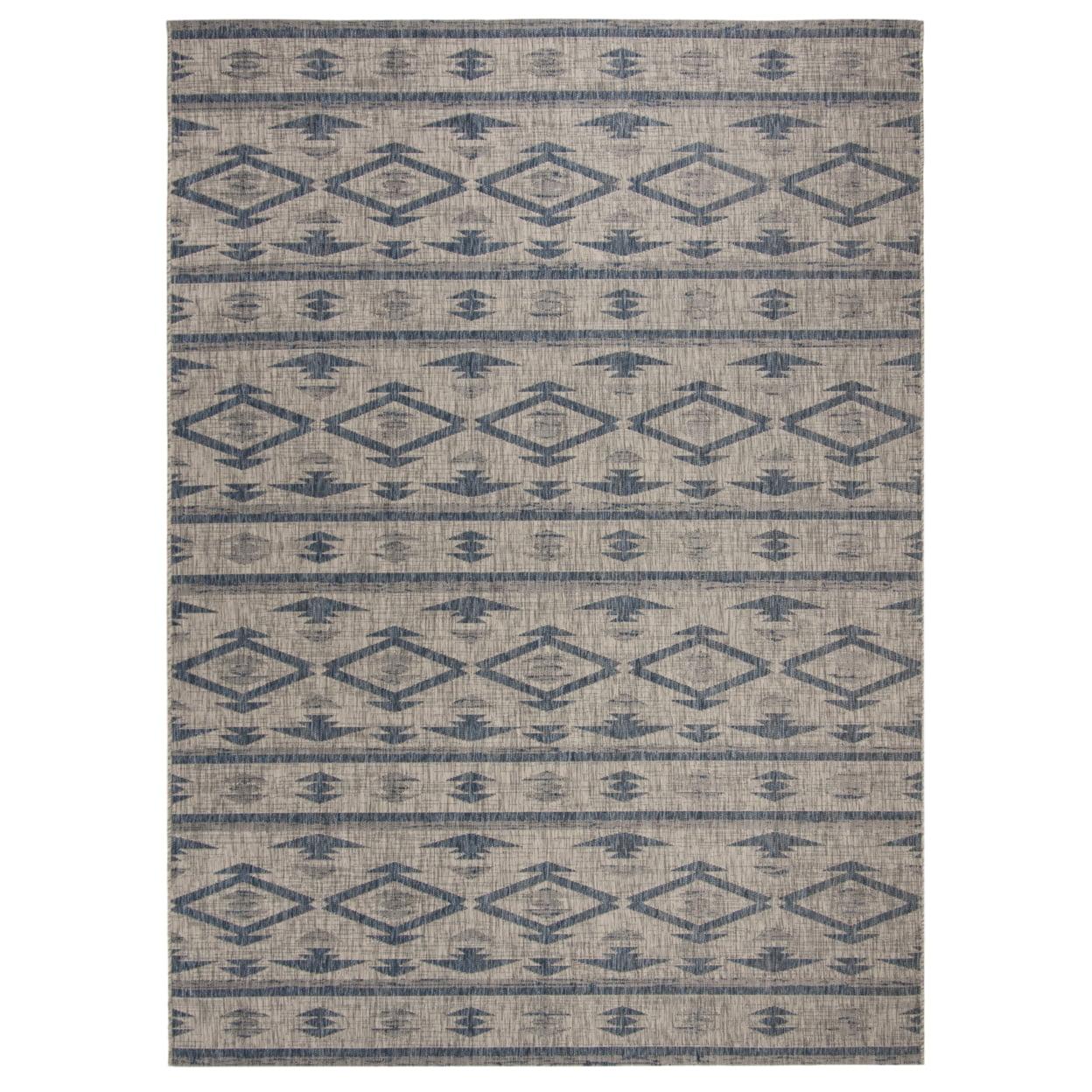 Luxurious Grey and Navy Rectangular Synthetic Outdoor Rug 8' x 11'