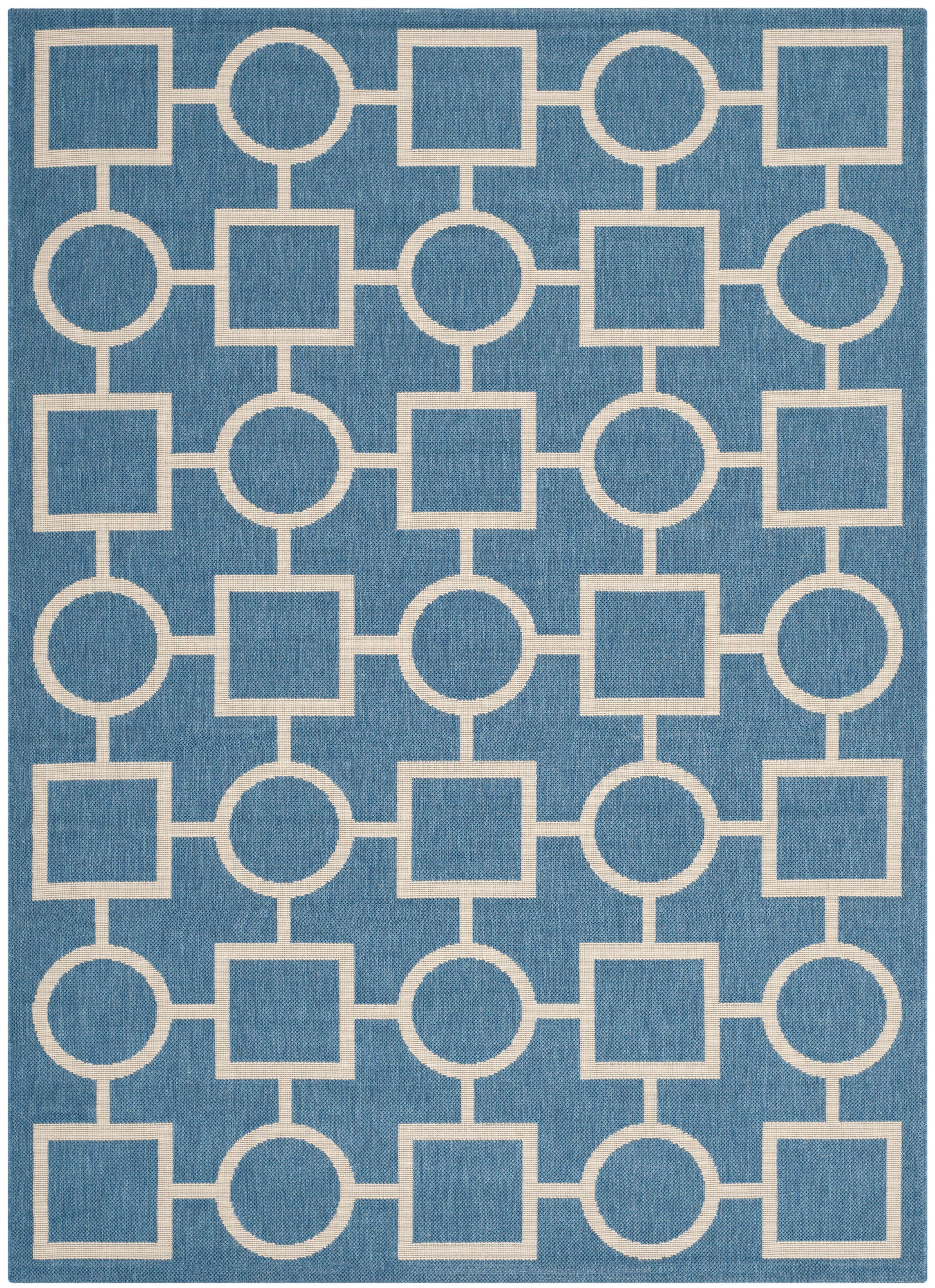 Blue and Beige Geometric Indoor/Outdoor Area Rug, 4' x 5'7"