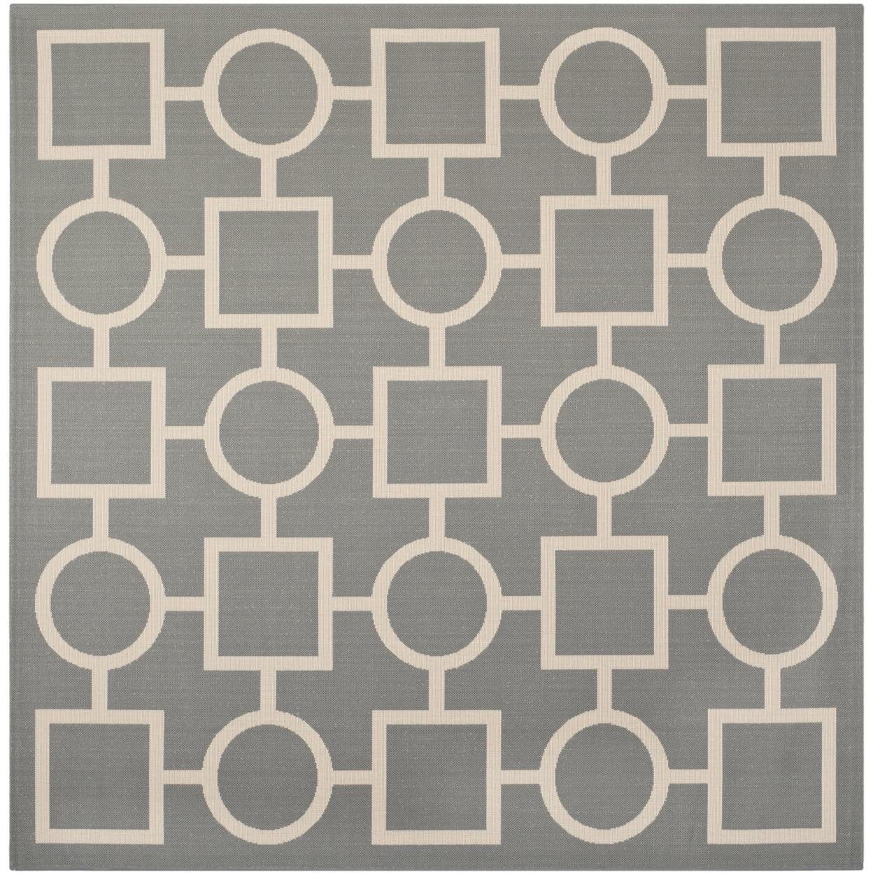 Modern Anthracite & Beige 8' Geometric Square Outdoor Rug