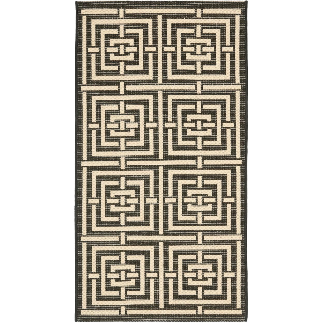 Black and Bone Geometric Indoor/Outdoor Area Rug, 2'7" x 5'