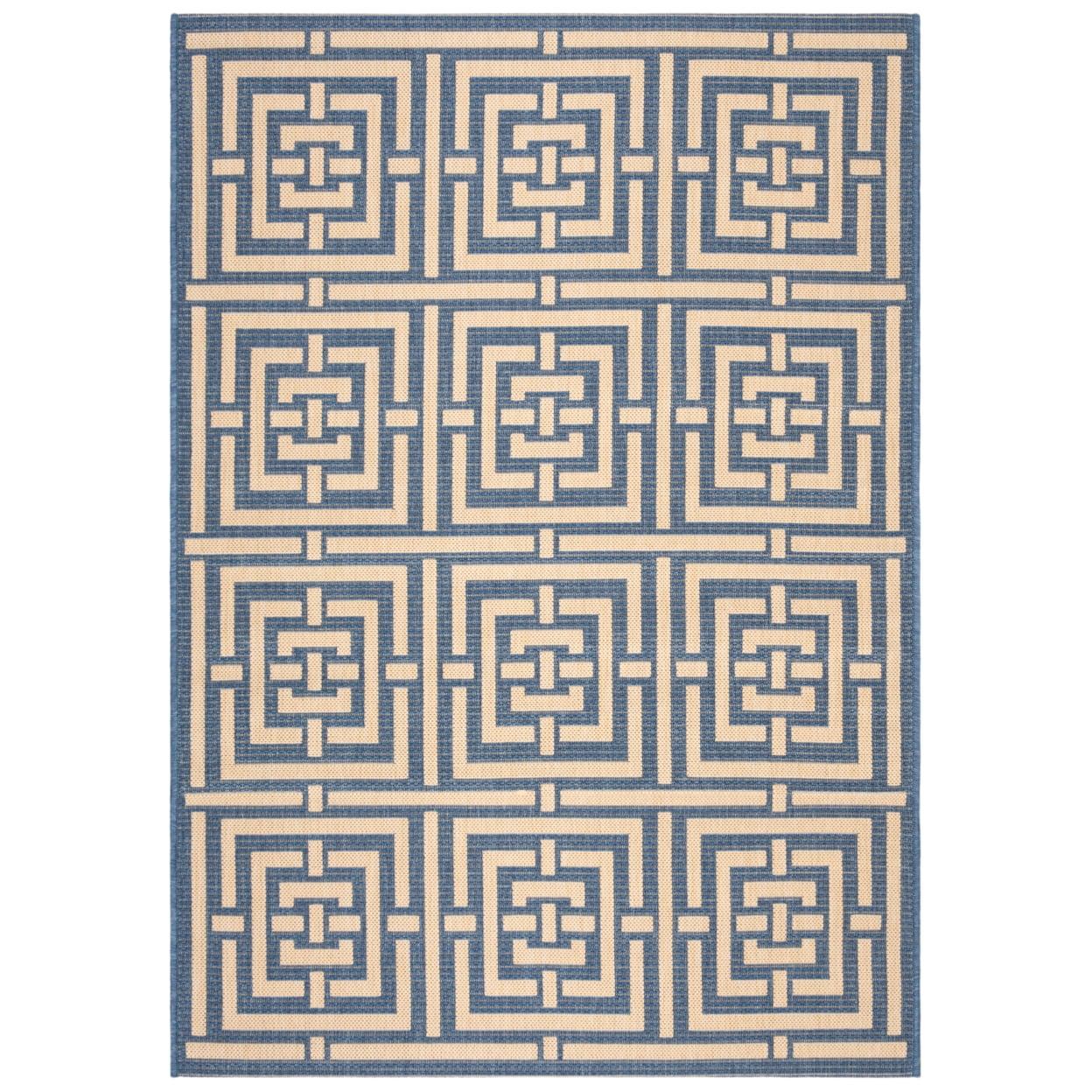 SAFAVIEH Courtyard Ariana Geometric Indoor/Outdoor Area Rug, 2'7" x 5', Blue/Bone