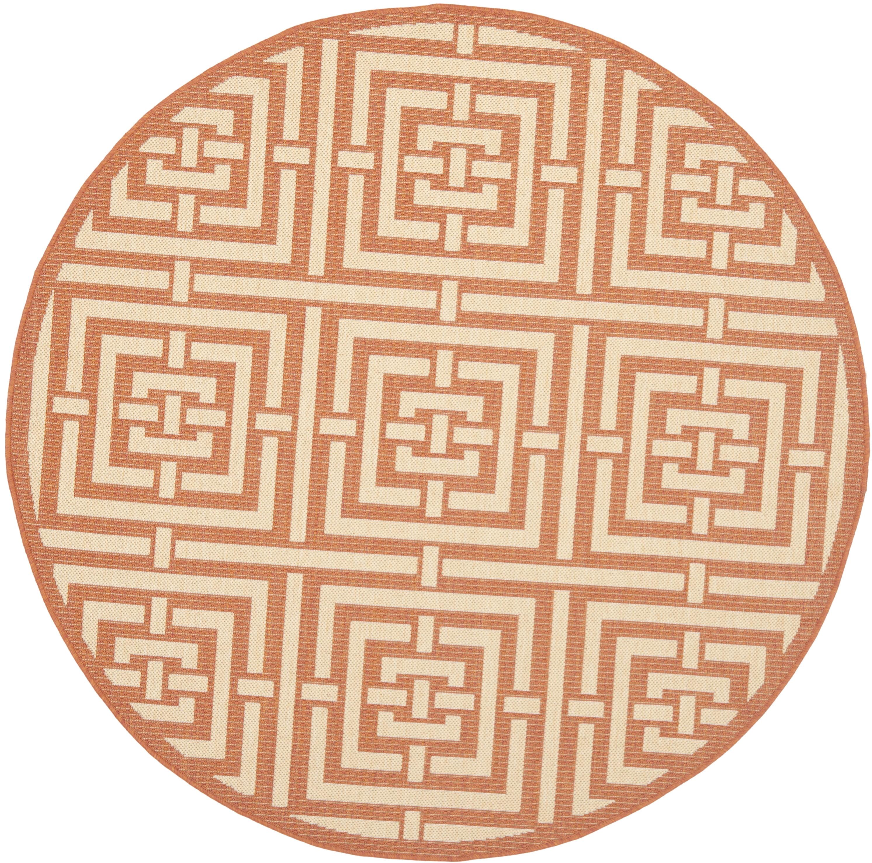 Terracotta and Cream Round Synthetic Area Rug, 5'-3"