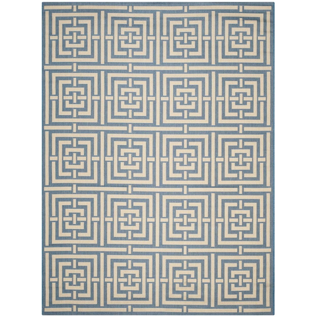 Blue and Bone Geometric Synthetic Outdoor Area Rug, 8' x 11'