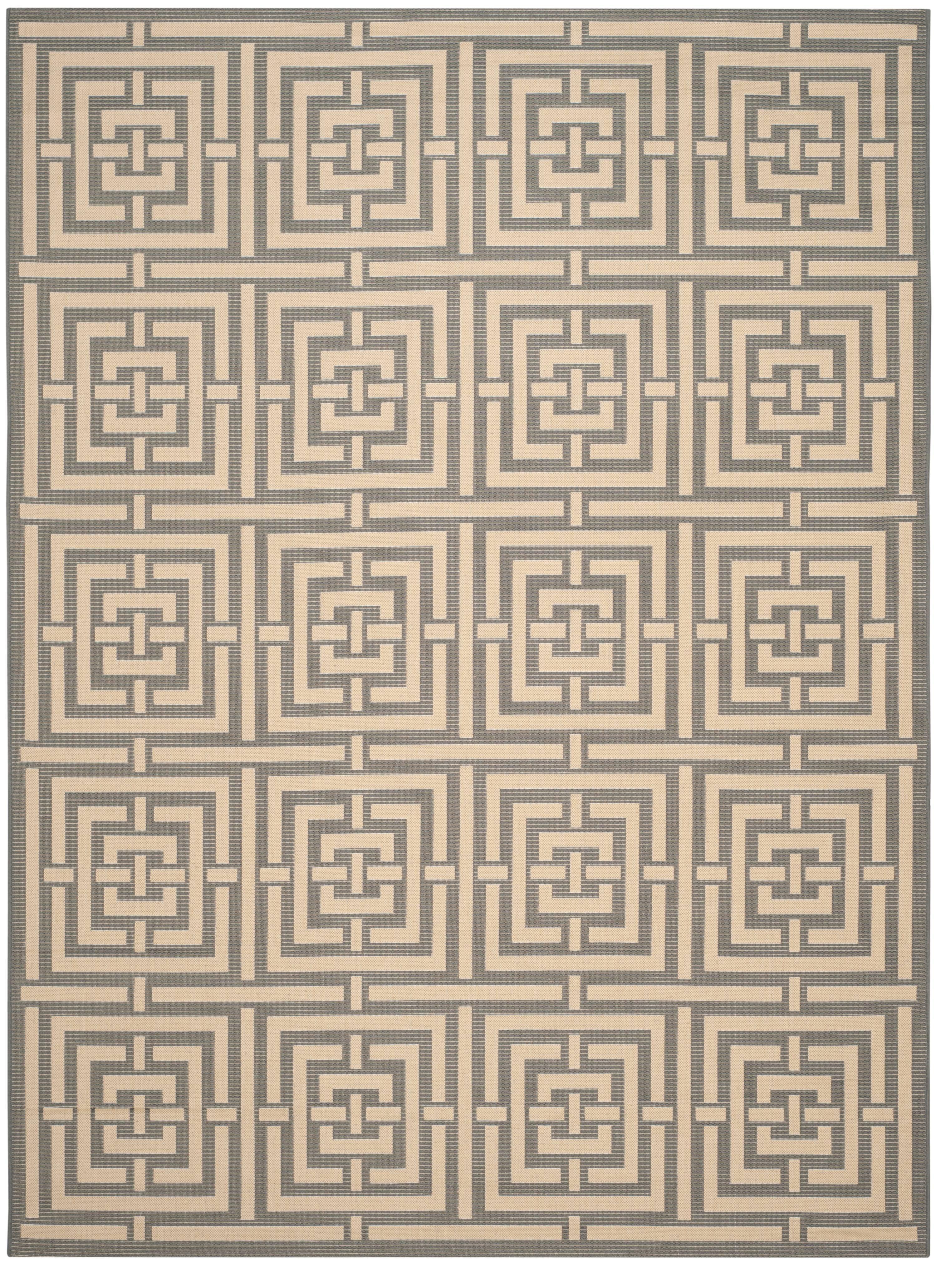 Gray and Cream Geometric Outdoor Area Rug, 8' x 11'