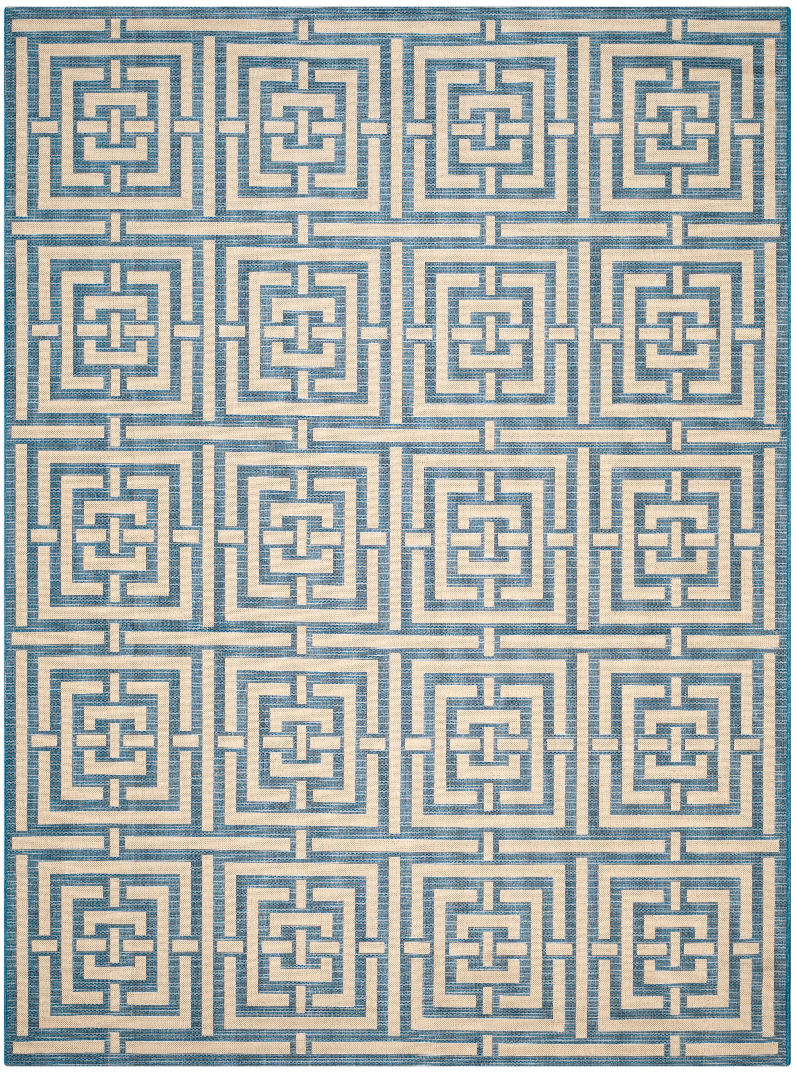 Chic Blue/Bone Geometric 9' x 12' Indoor/Outdoor Synthetic Area Rug