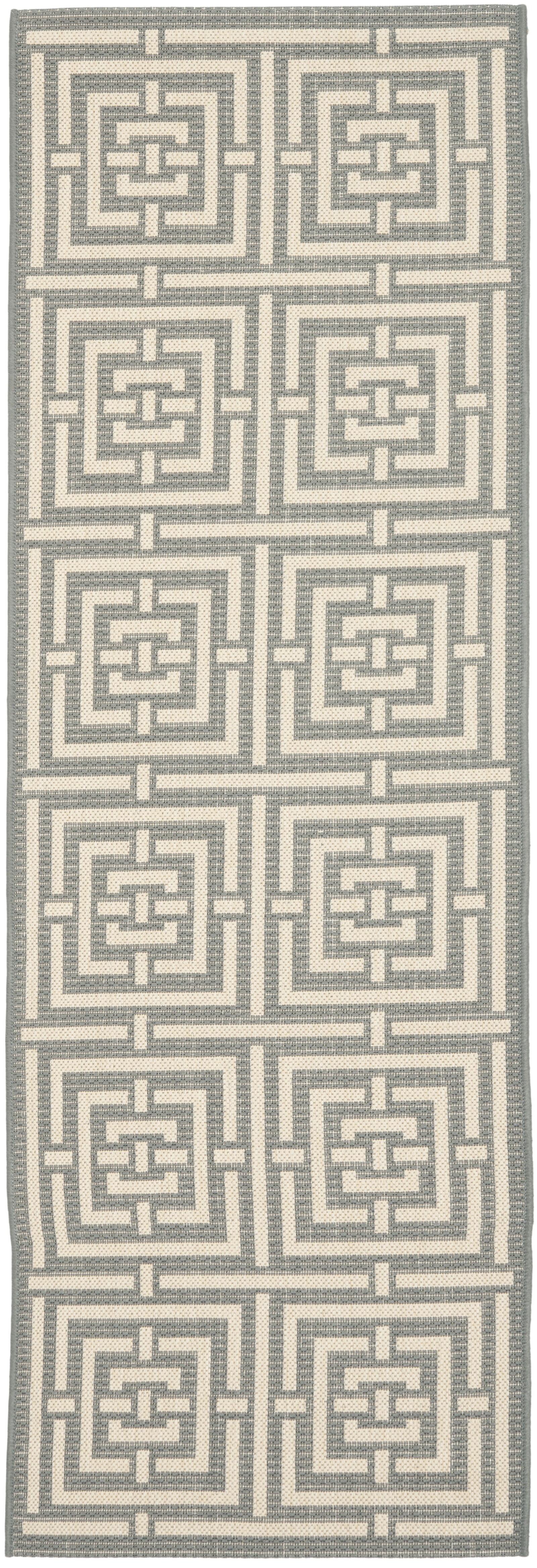 Gray Synthetic Stain-Resistant Outdoor Rug, 27" x 10"