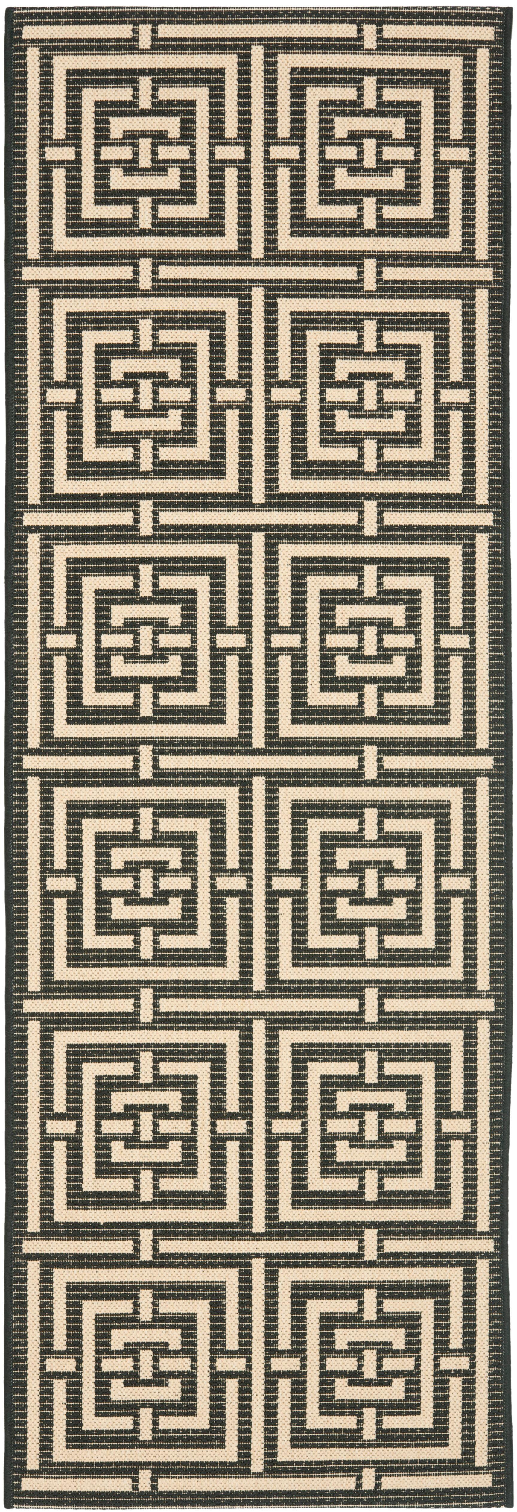 Courtyard CY6937 Power Loomed Indoor and Outdoor Runner Rug - Black/Bone - 2'3"x6'7" - Safavieh