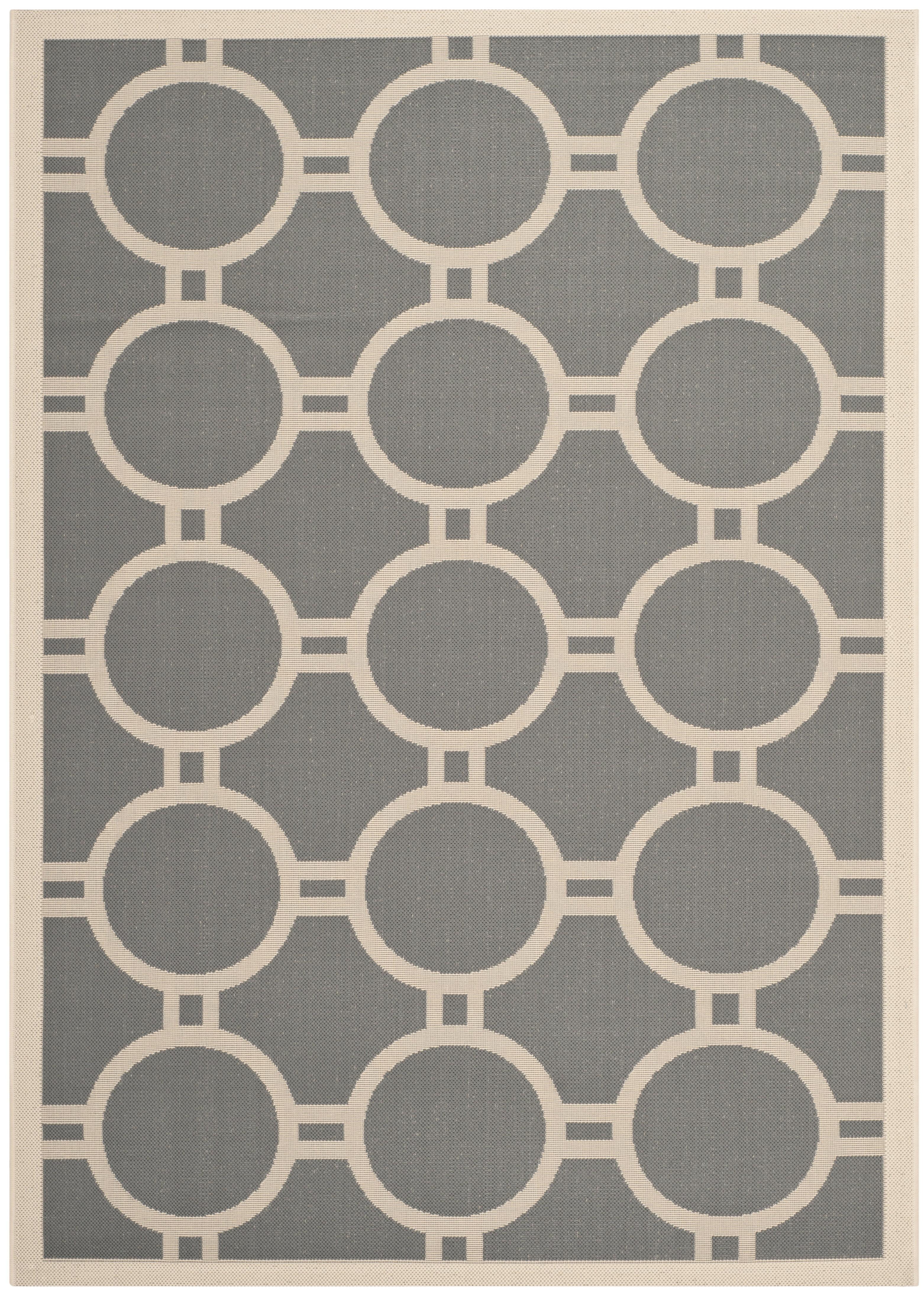 Anthracite & Beige 59" Square Synthetic Indoor/Outdoor Rug